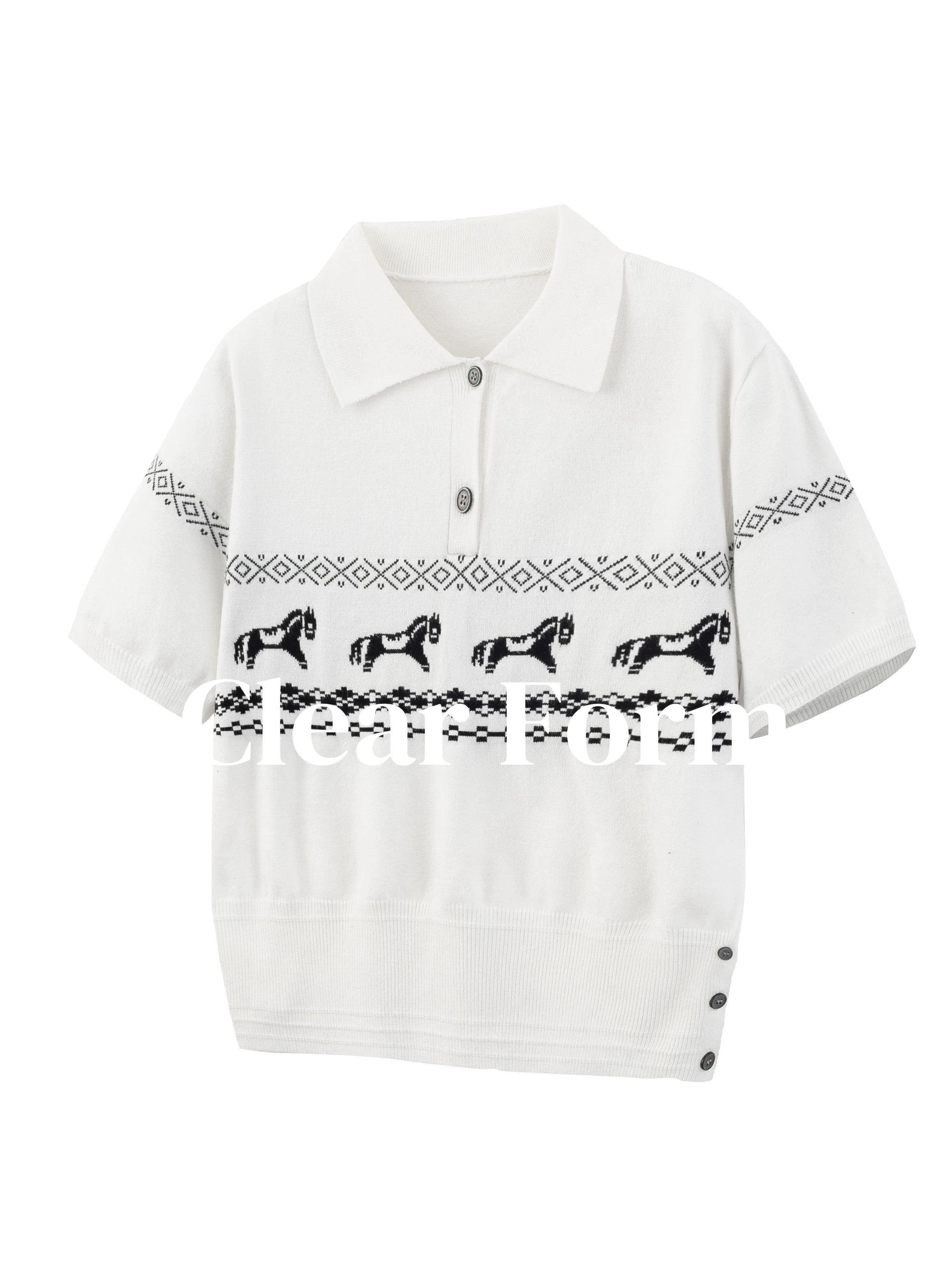 フェアアイル ホース柄 ジャカードニット ポロシャツ N6842