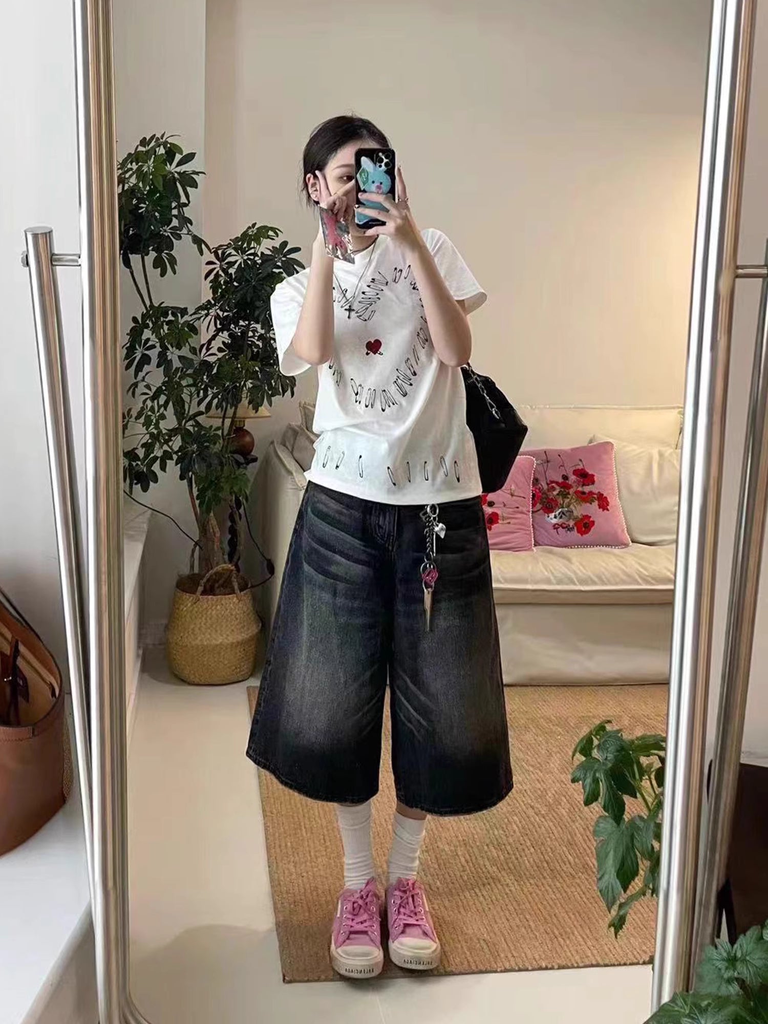 Half denim pants N5813