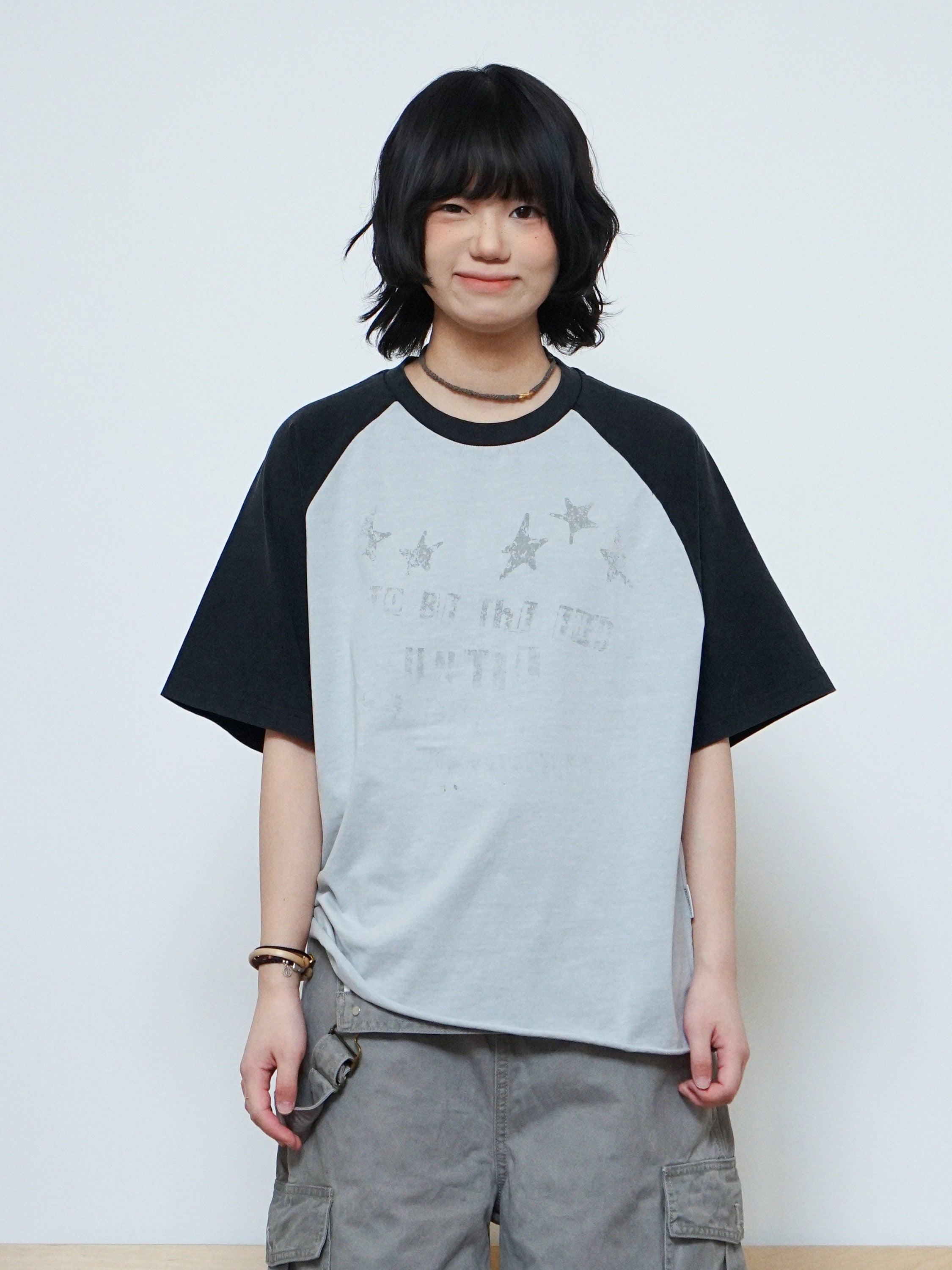 ラグラン配色 ヴィンテージプリントT N6782