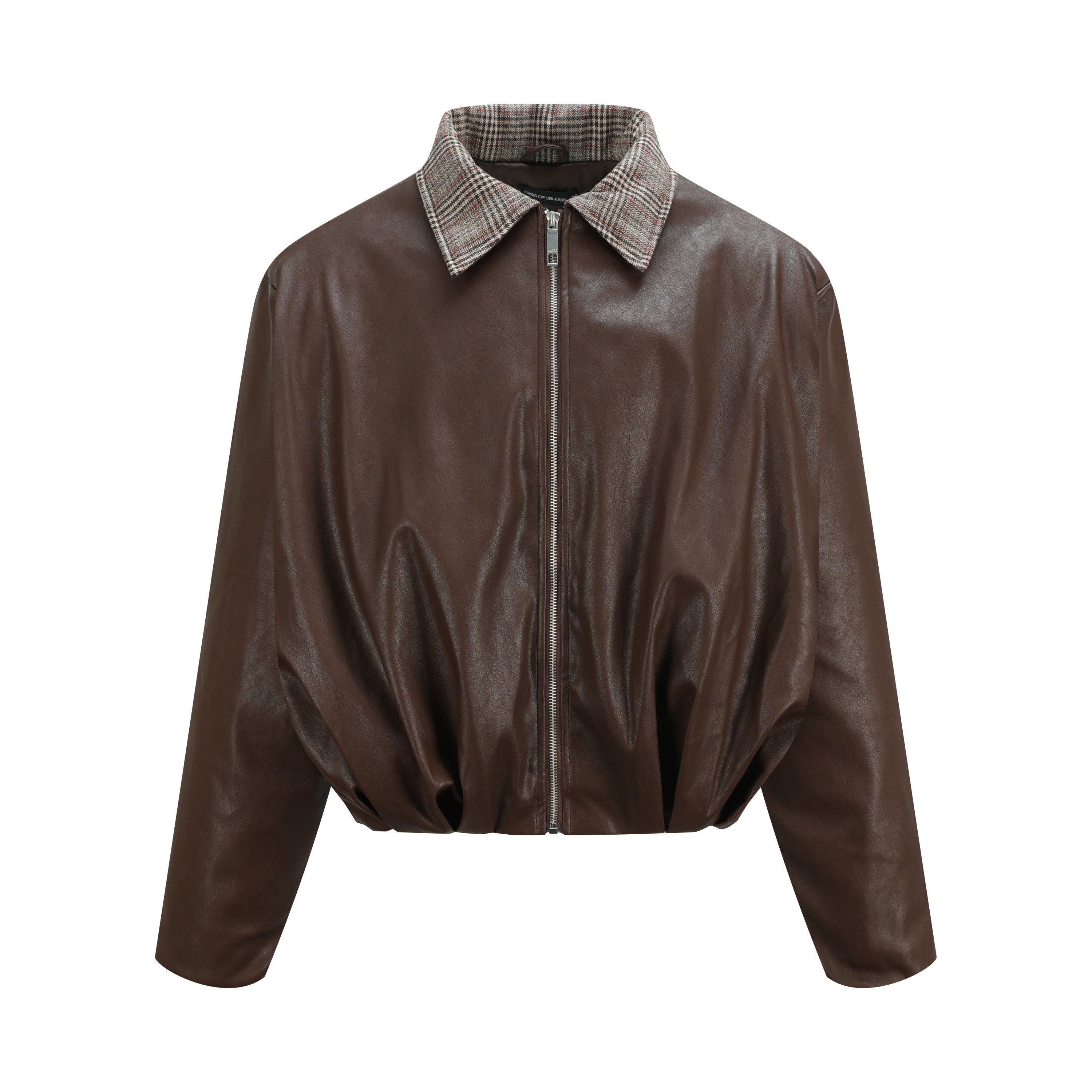 千鳥格子レザーカラー・中綿ボンバージャケット N6190