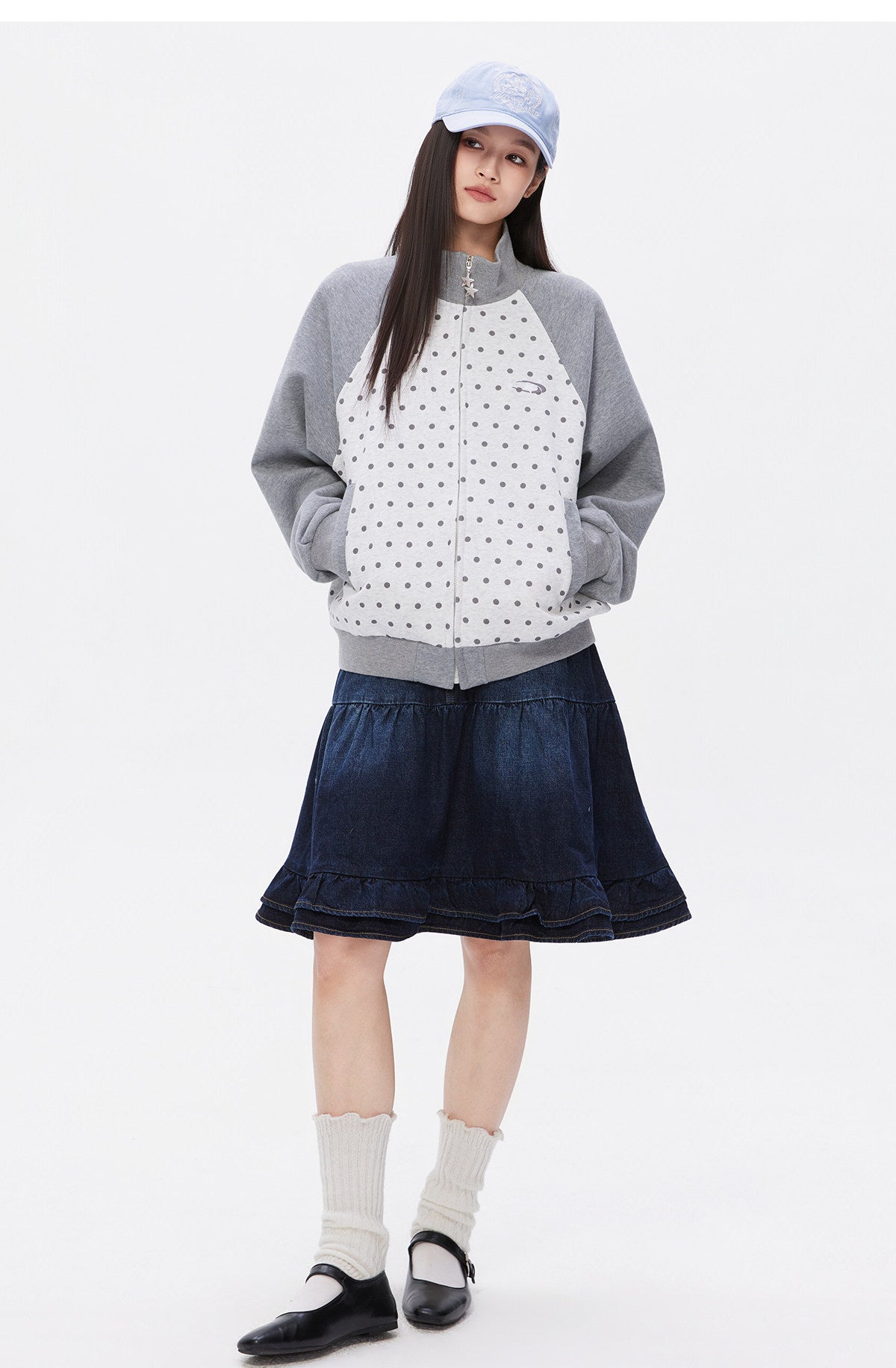 ドットプリント スタンドカラー ジップスウェット N6491