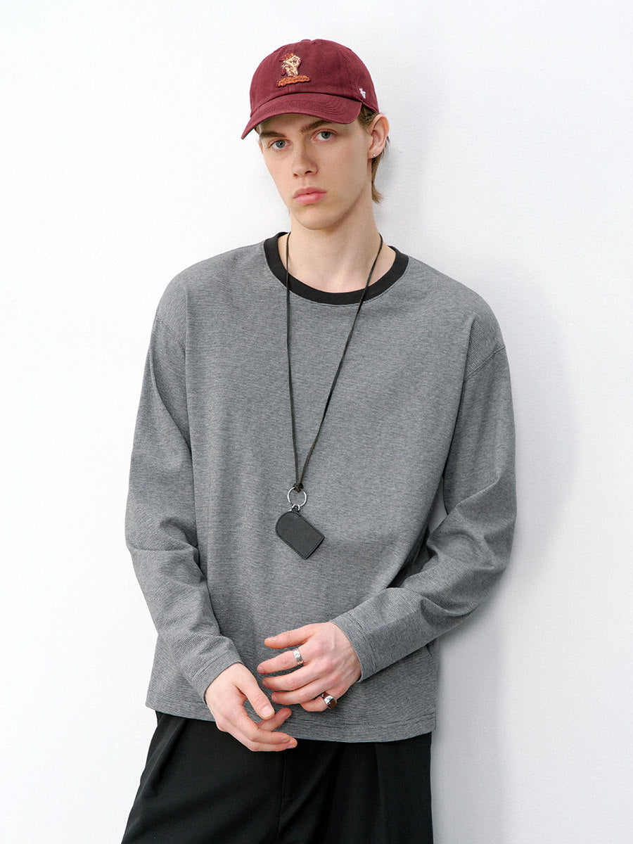 ヴィンテージ細ボーダー 配色クルーロングT N6545