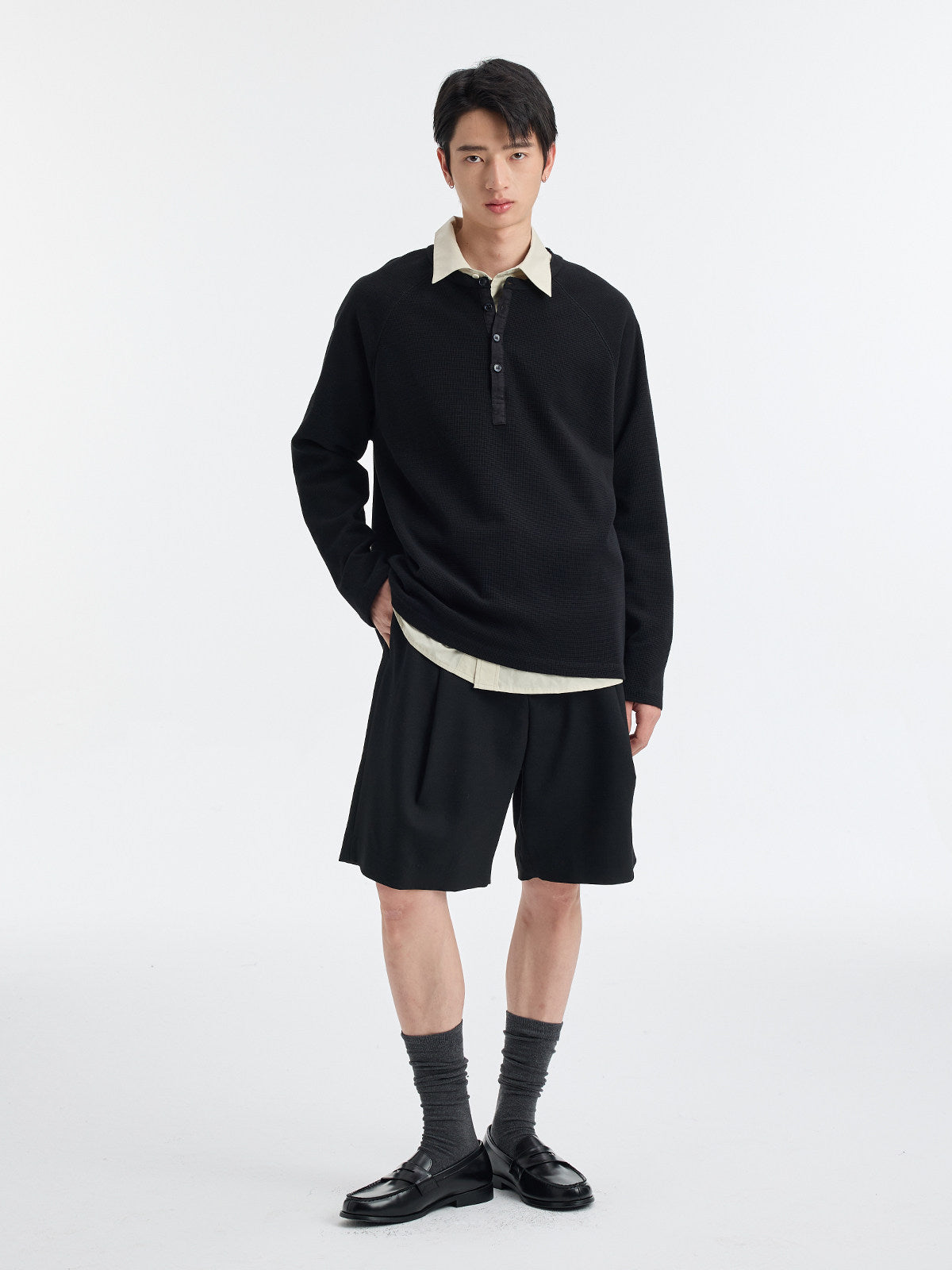 ヘンプワッフル ヘンリーネック ロングスリーブ N6529