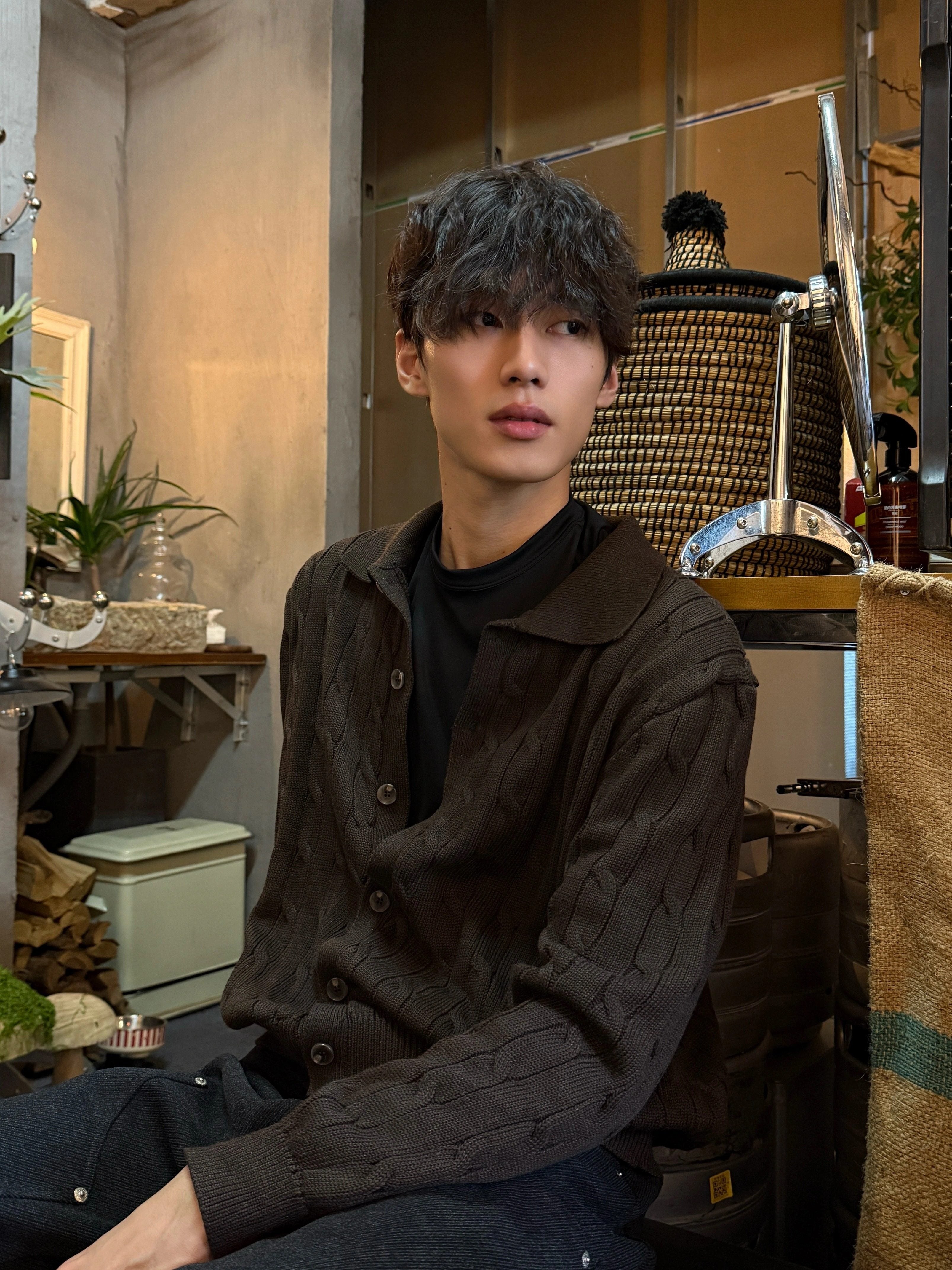 ケーブル編み コットンPOLOカーデ N6701