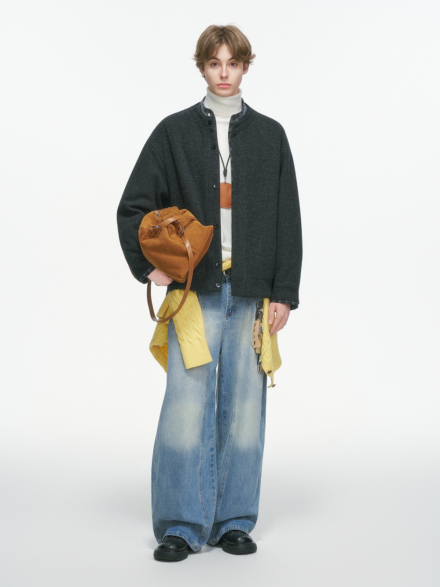 ウールモッサ×チェック 中綿入りフェイクレイヤードダウン N6334