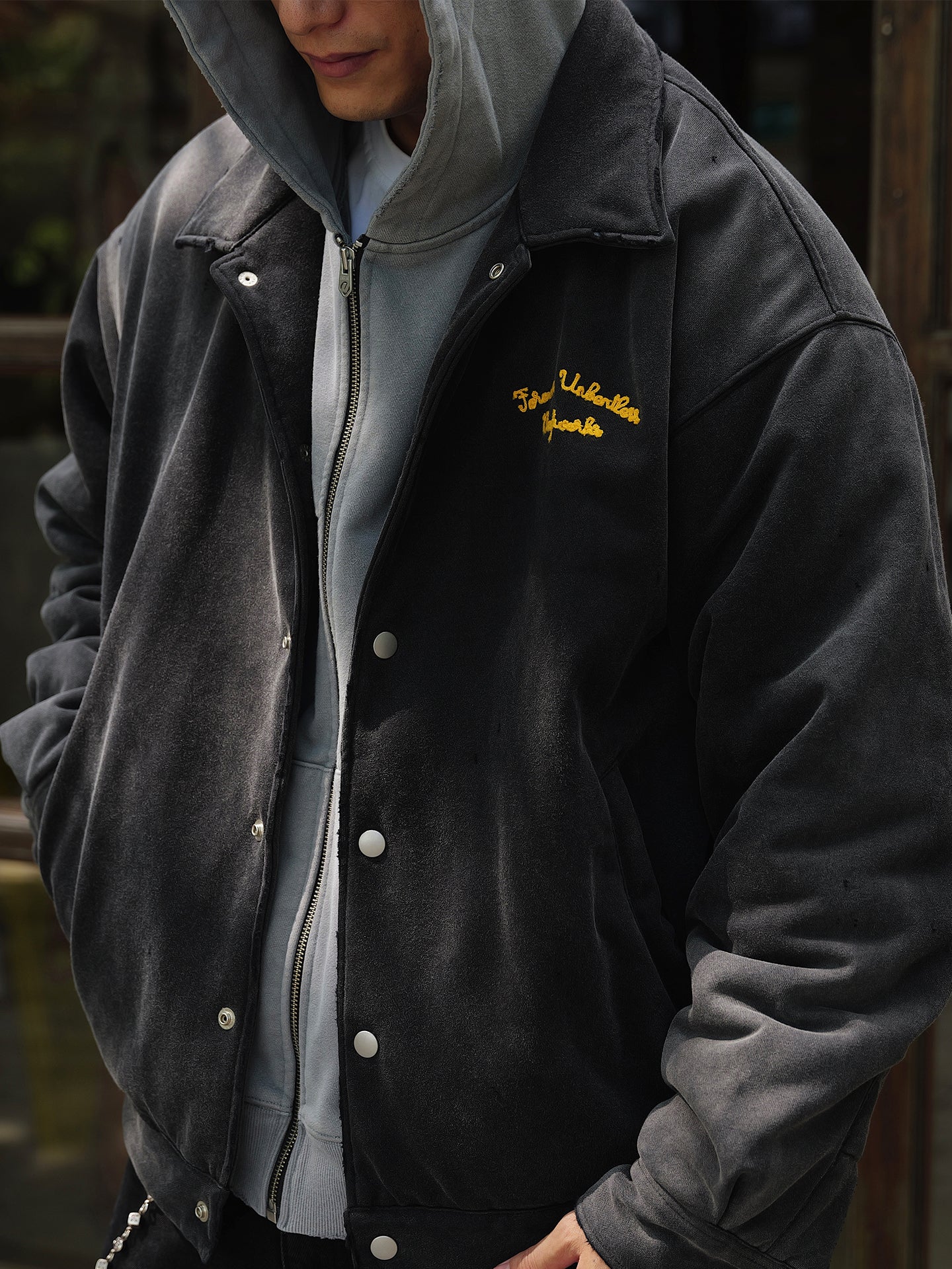 ヴィンテージ加工 刺繍入り 中綿スウェットジャケット N6258