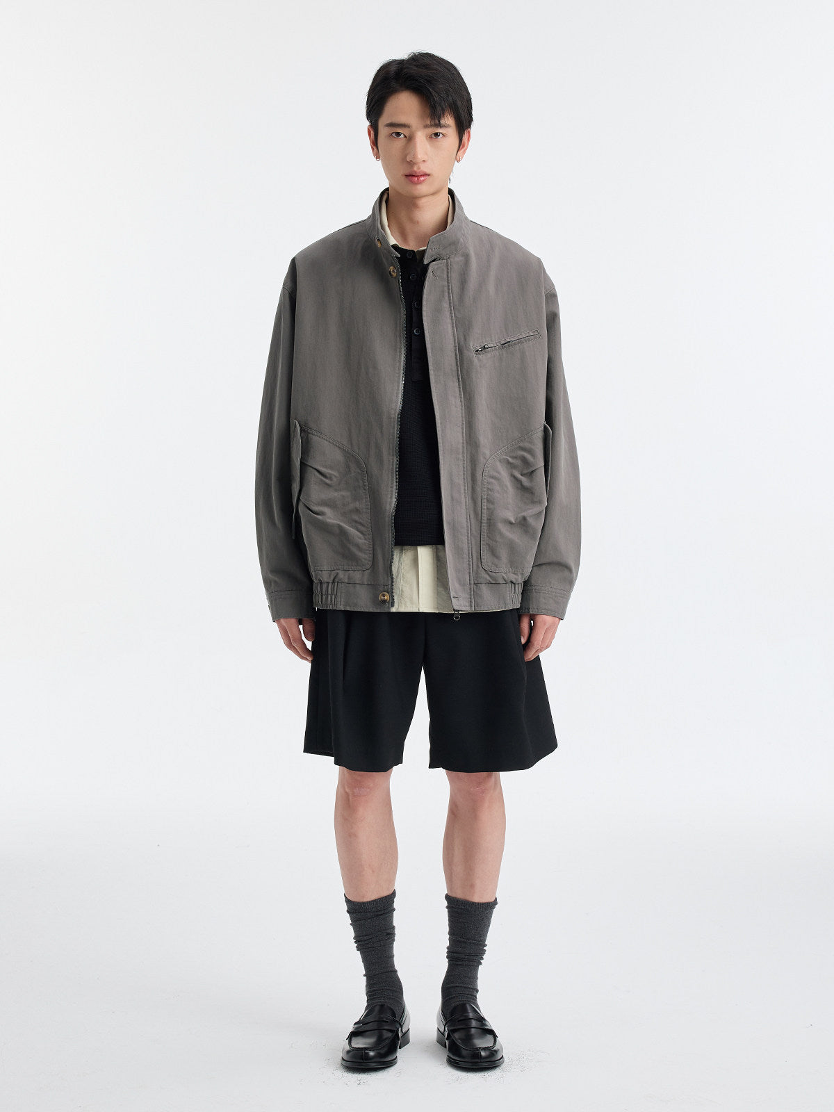 ウォッシュド 立ち襟ショート ライダースジャケット N6528