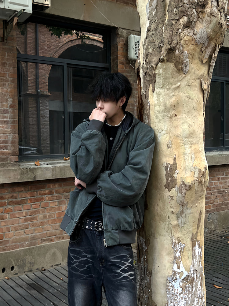 12oz帆布・ヴィンテージ加工・フーデッドデトロイトJK N6163