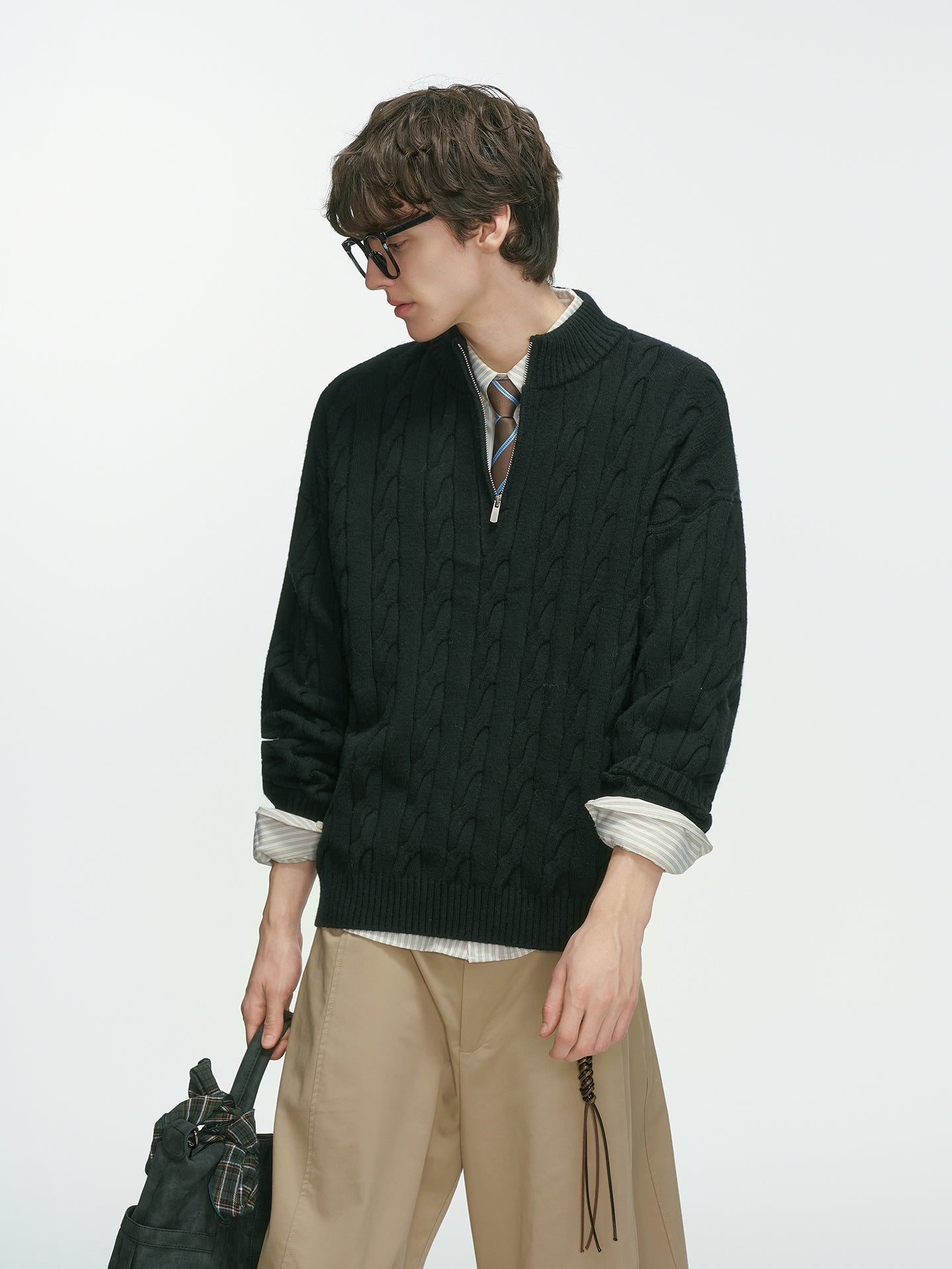 アランパターン・Vネックジップ・ニット N6107