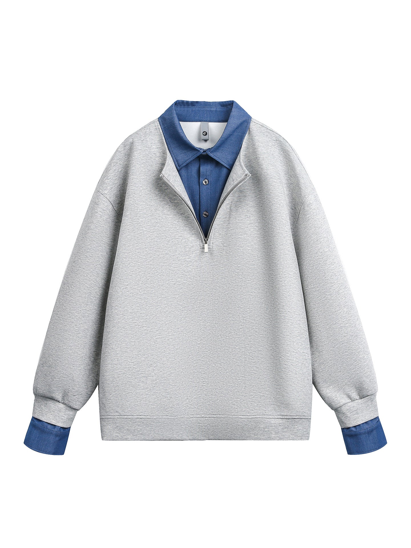 デニム切替 フェイクレイヤード ポロスウェット N6807