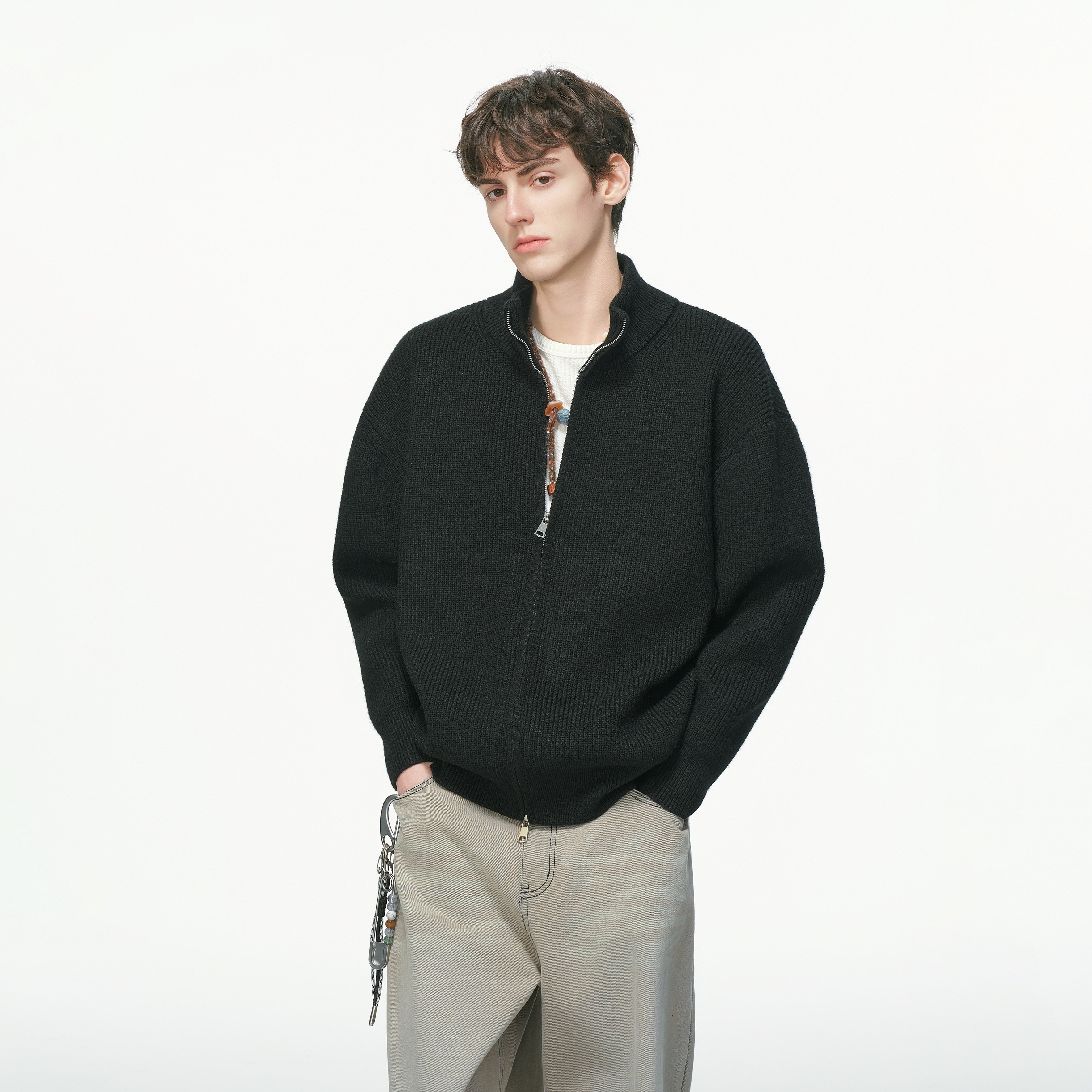 オールドマネー スタンドカラー ニットカーディガン N6333