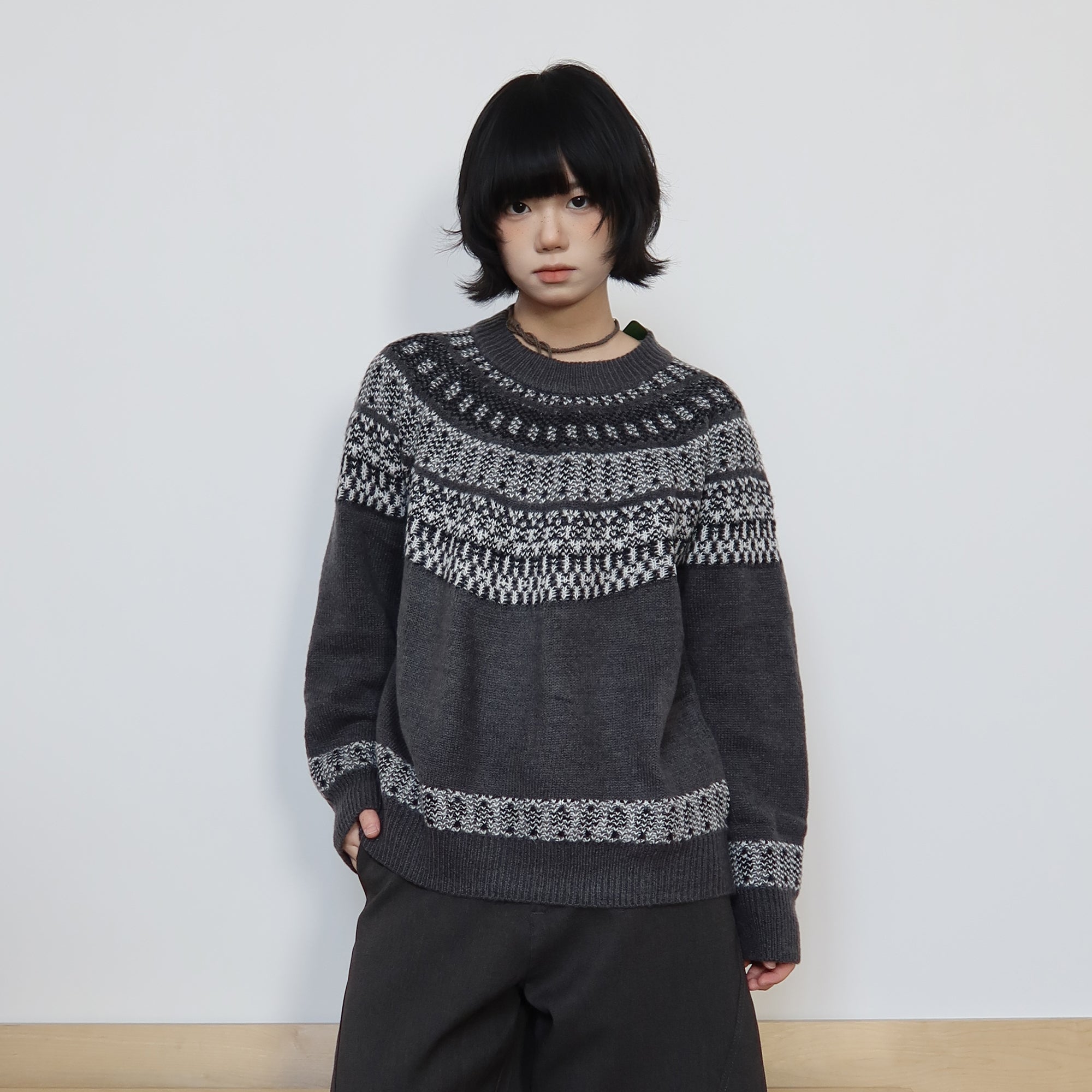 フェアアイル柄 ウール混 リラックスニットセーター N6315