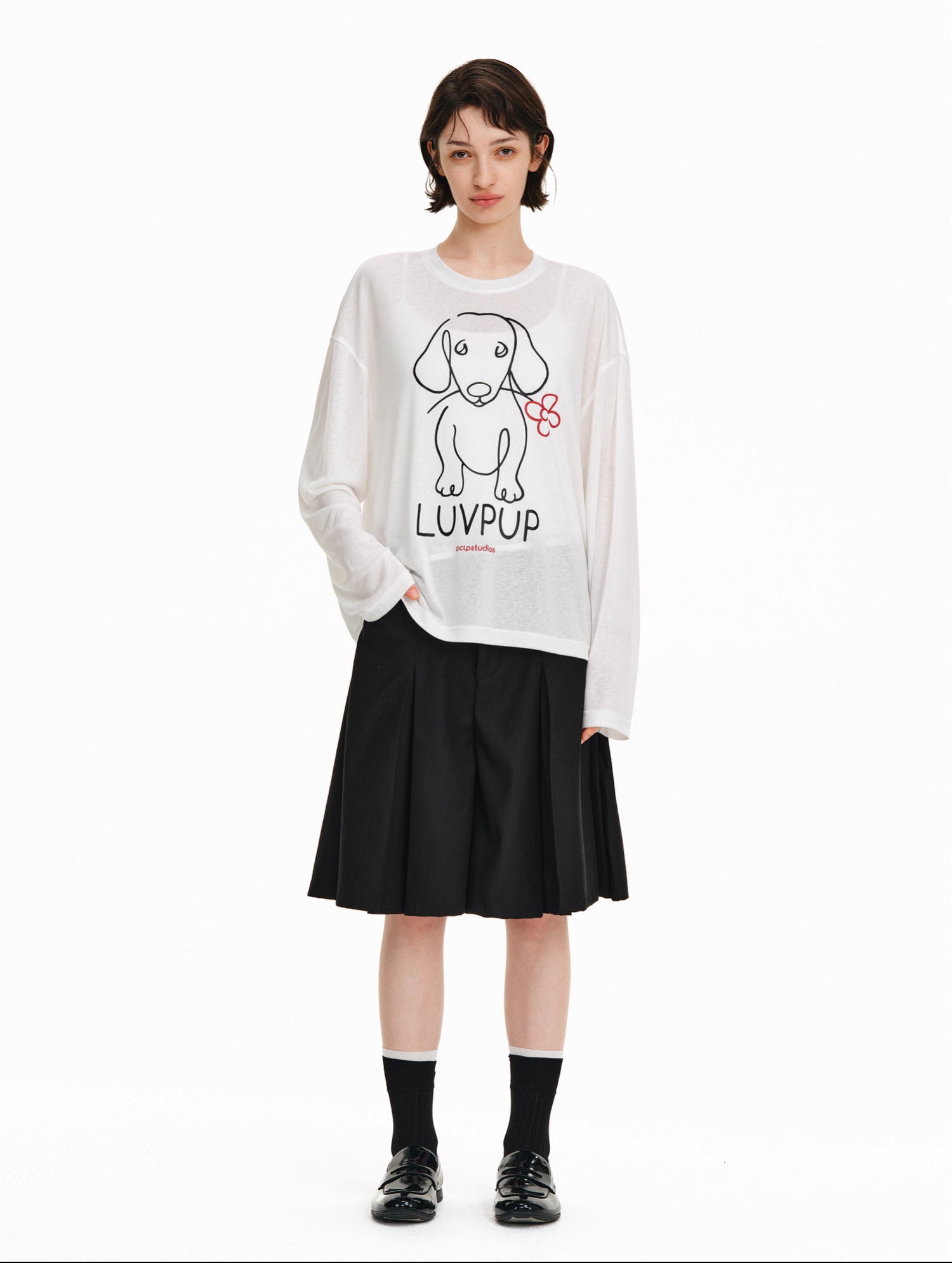ラインアート・ドッグ グラフィック ロンT / Flower dog print T-shirt N5607