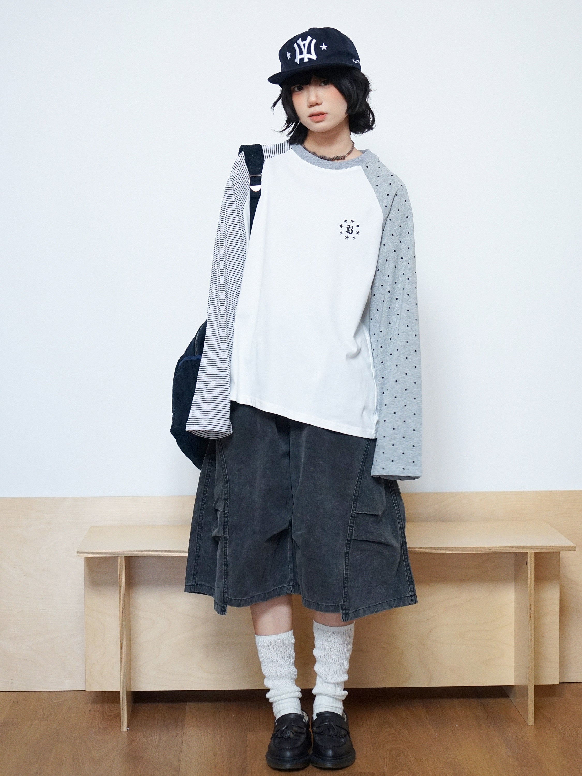 ドット×ストライプ ラグランロンT N6778