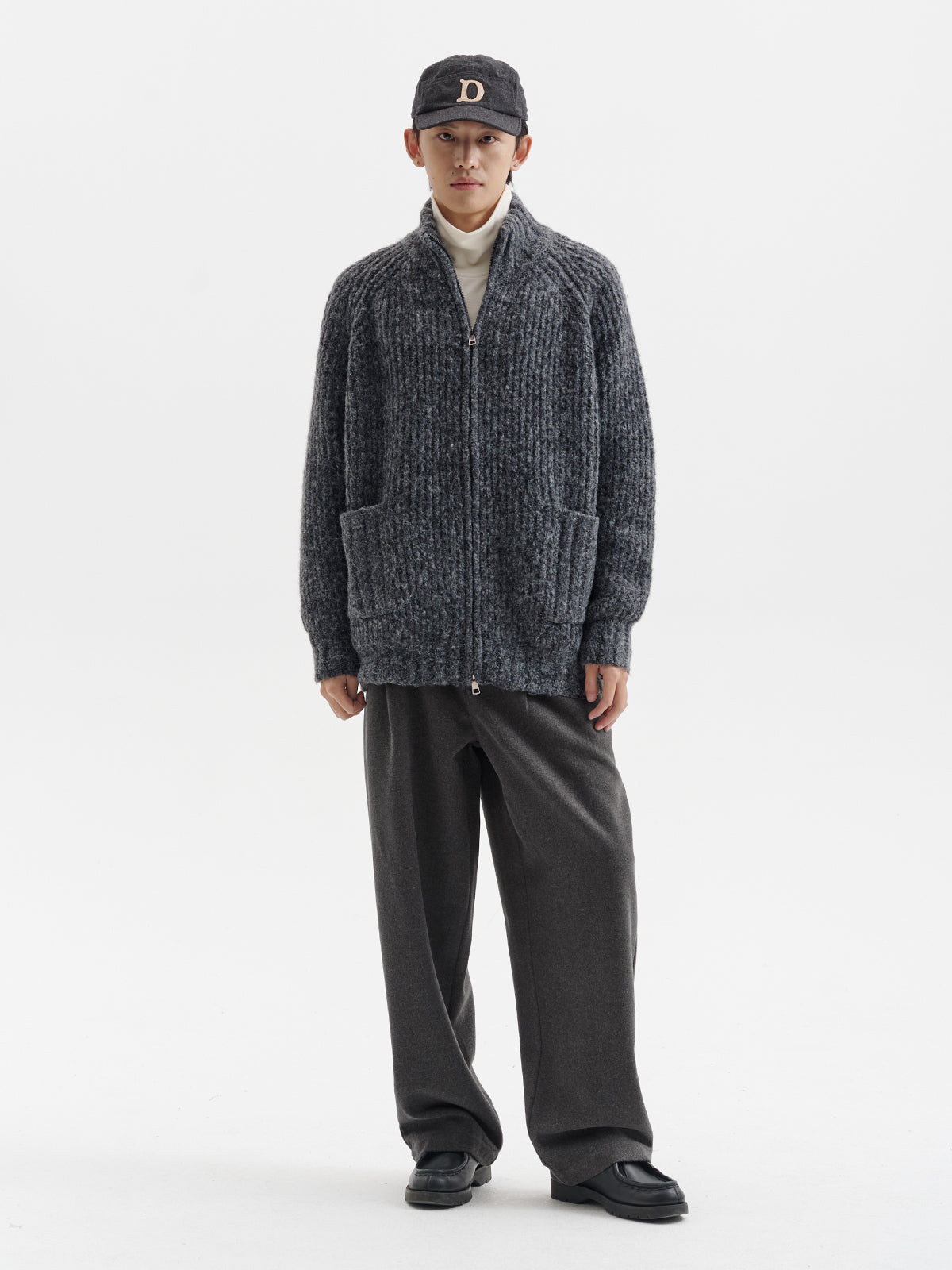 ヘビーゲージ羊毛混 ニットジップカーディガン N6234