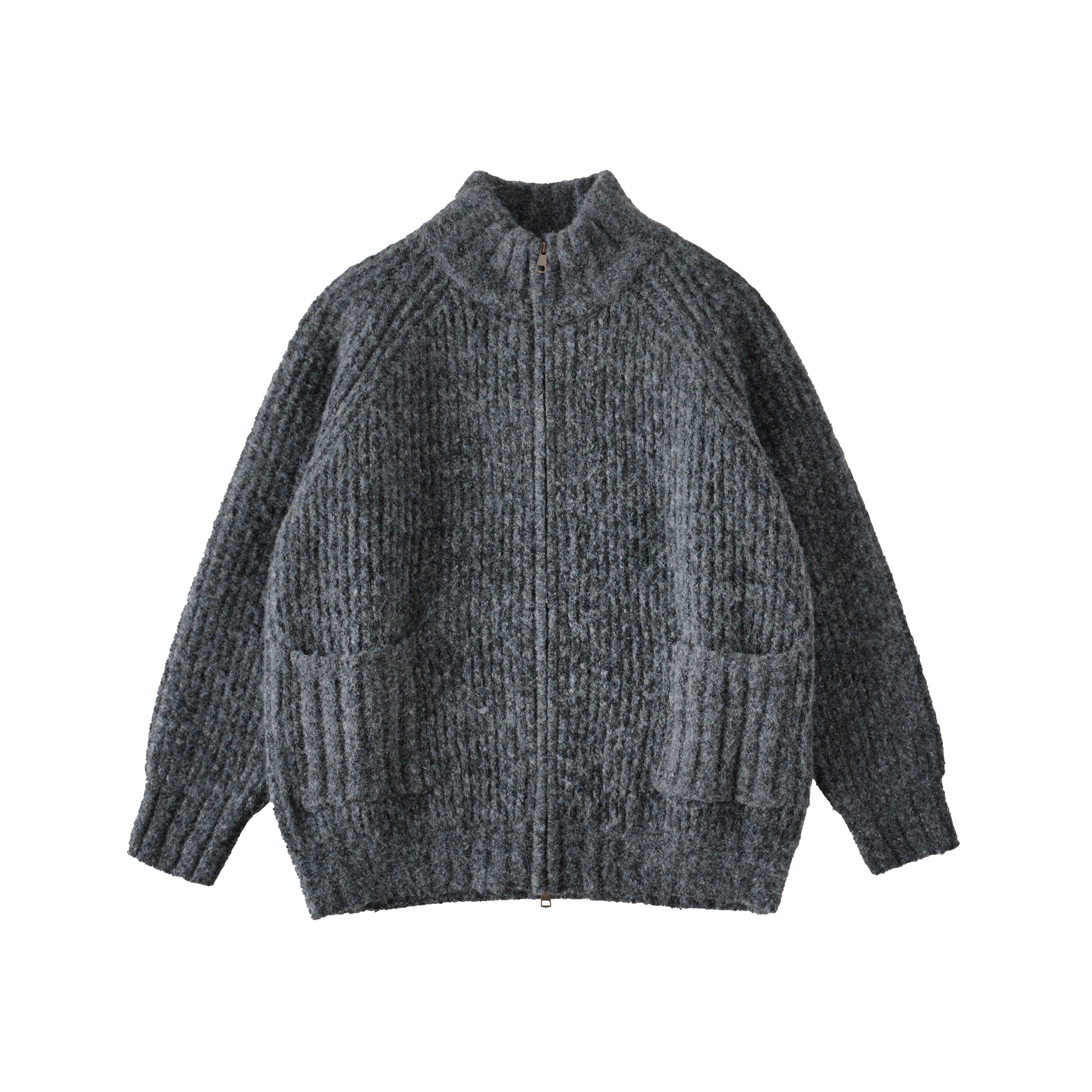 ヘビーゲージ羊毛混 ニットジップカーディガン N6234