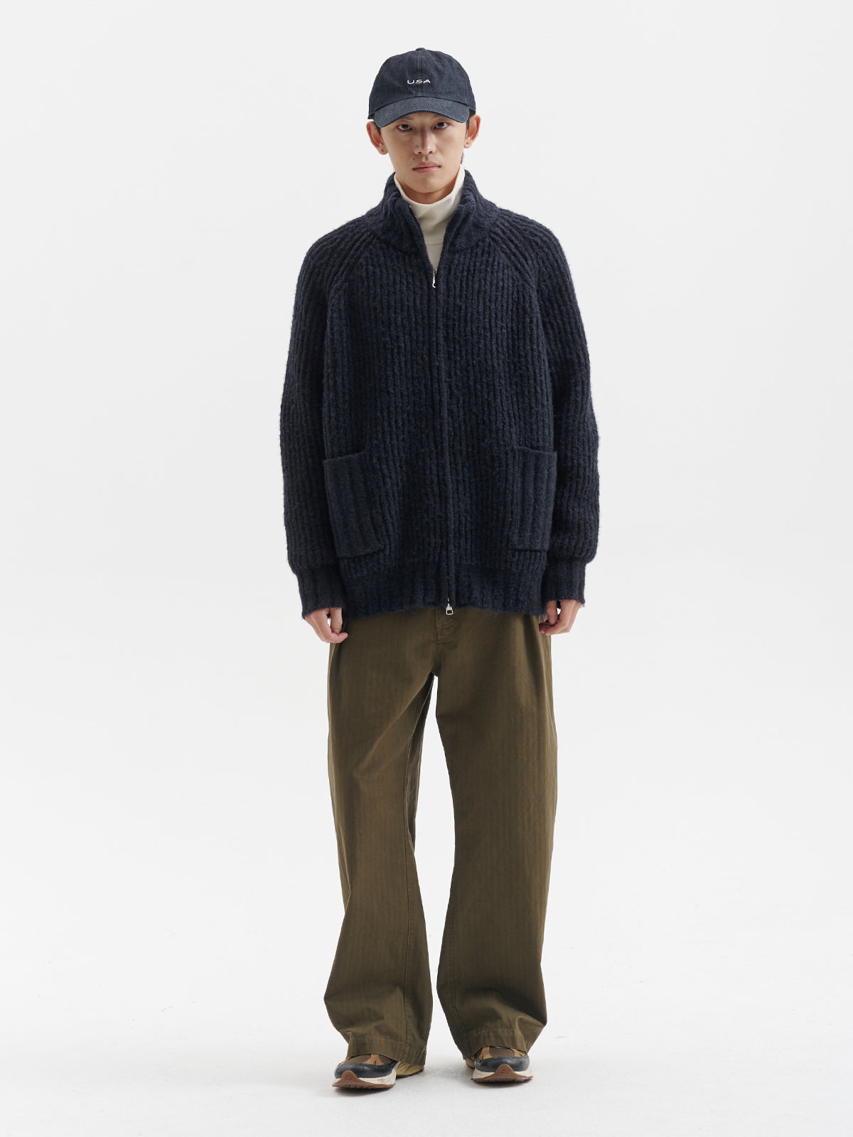 ヘビーゲージ羊毛混 ニットジップカーディガン N6234