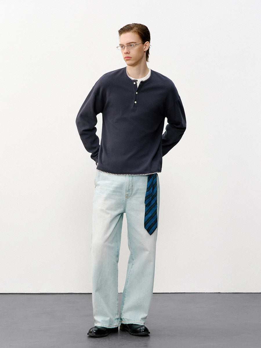 ヘビーコットン ヘンリーネック ルーズロングT N6605