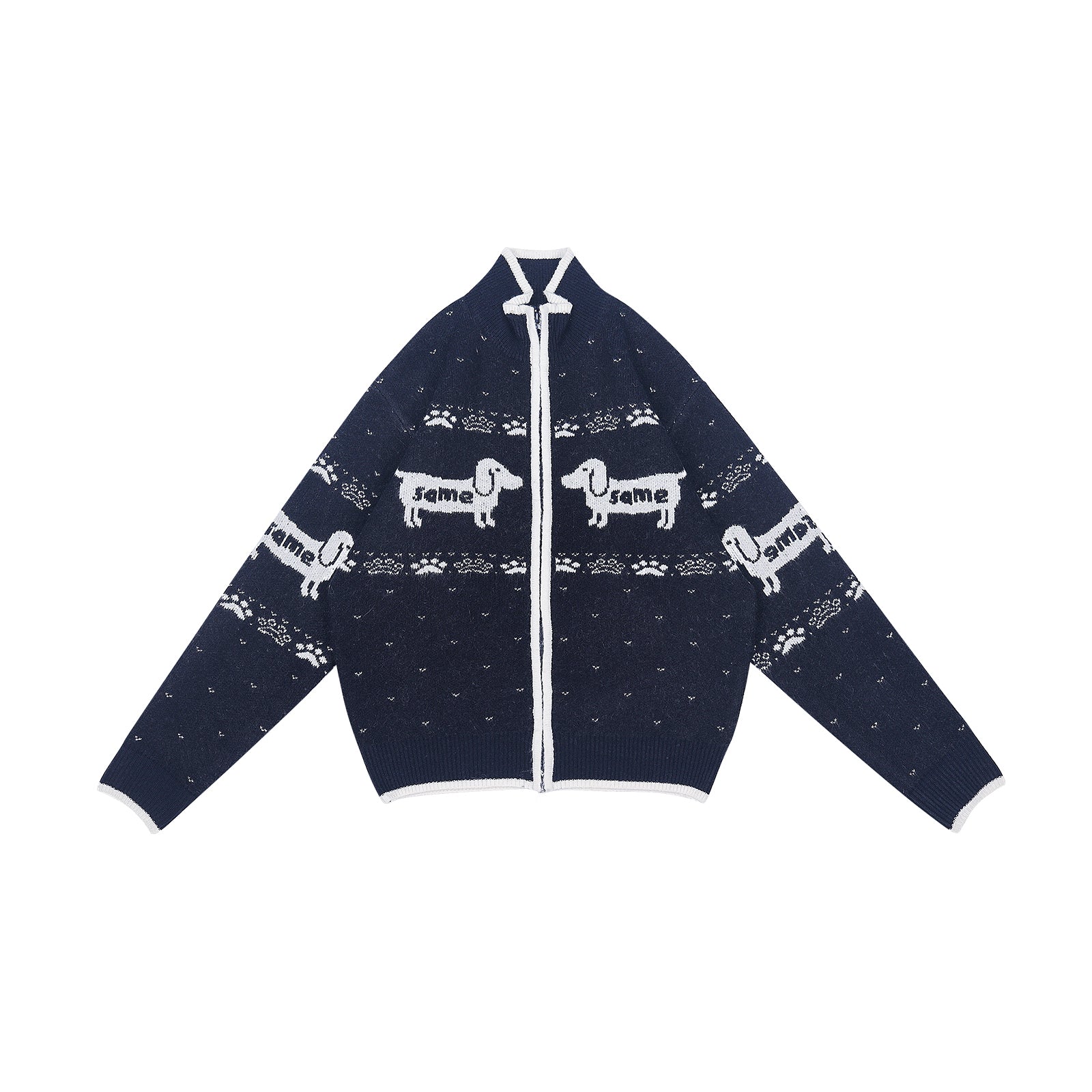 ドッグジャカード ウール混 リラックスニットカーディガン N6311