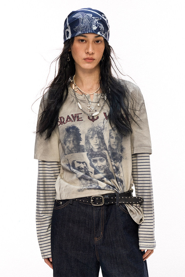 ヴィンテージプリント レイヤードロンT N6752