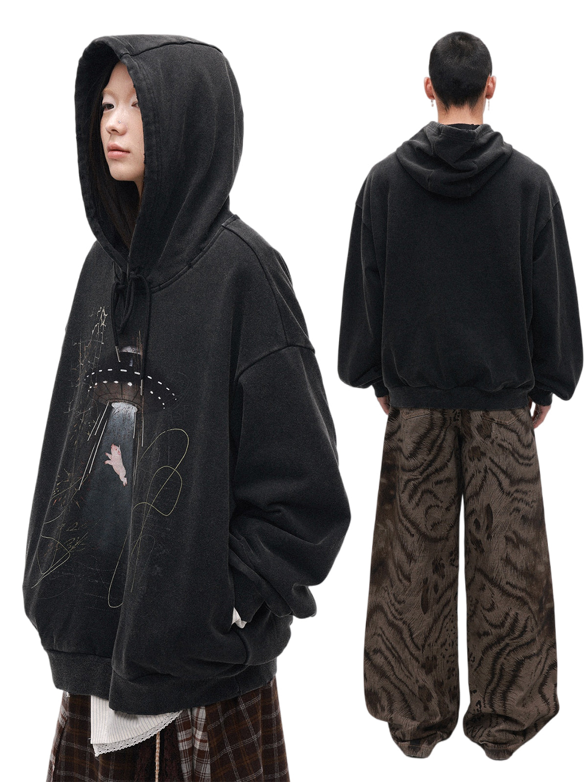 銀箔×グラフィック “ピッグ” ウォッシュフーディ N6262