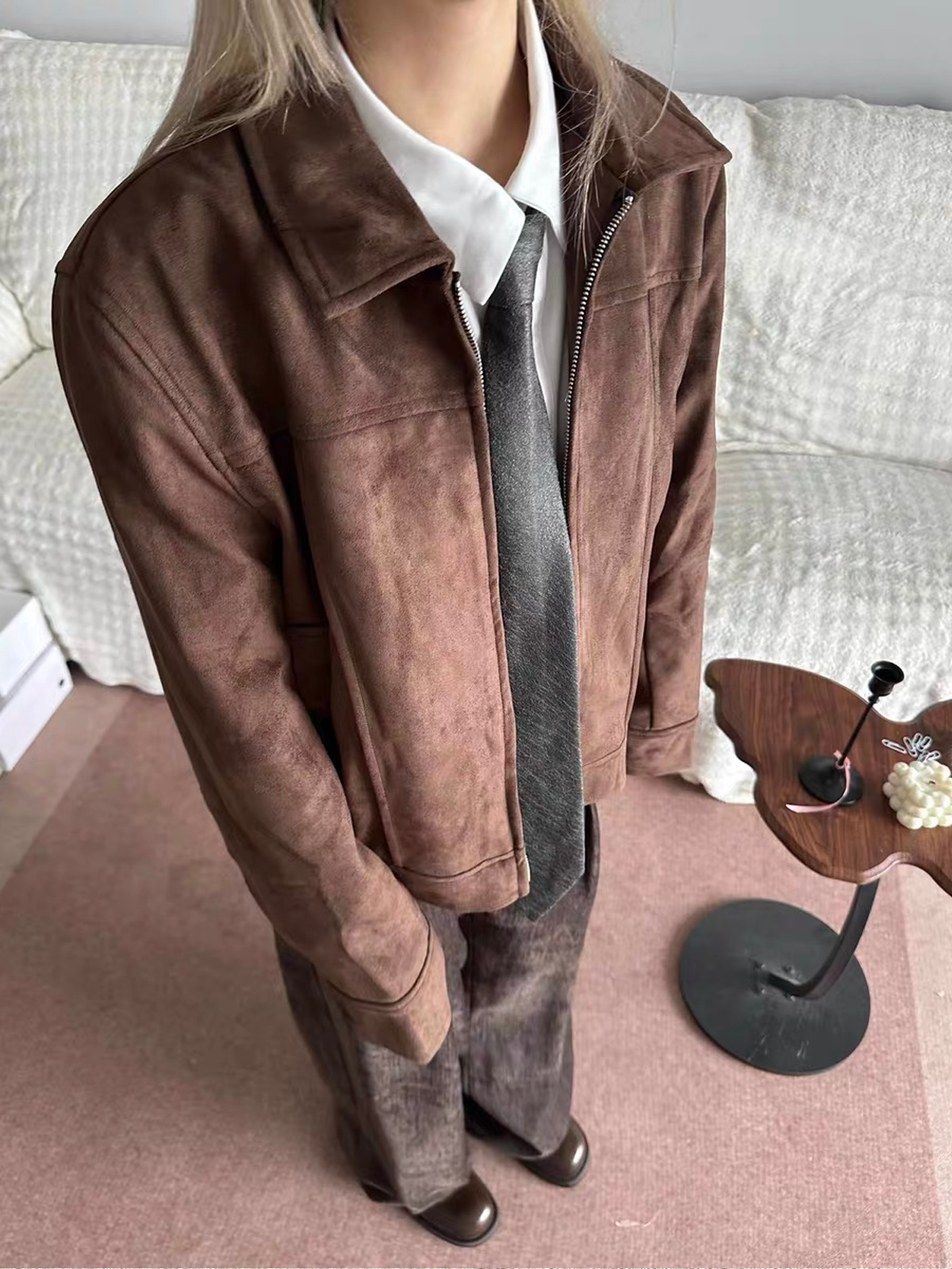 バーンスタイル スエード調 正肩ショートジャケット N6266