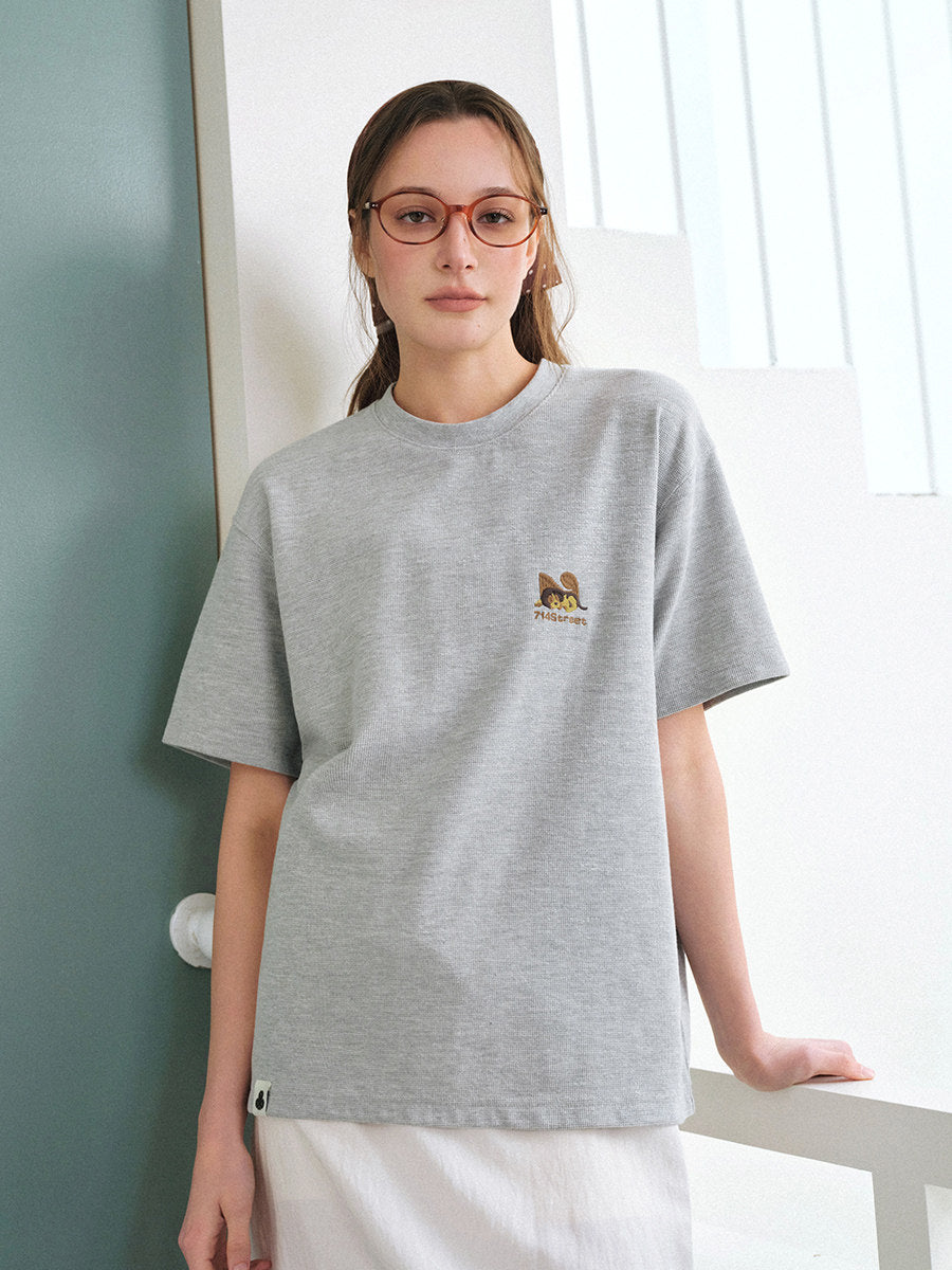 【300G】ビーグルプリントワッフルTシャツ N6795