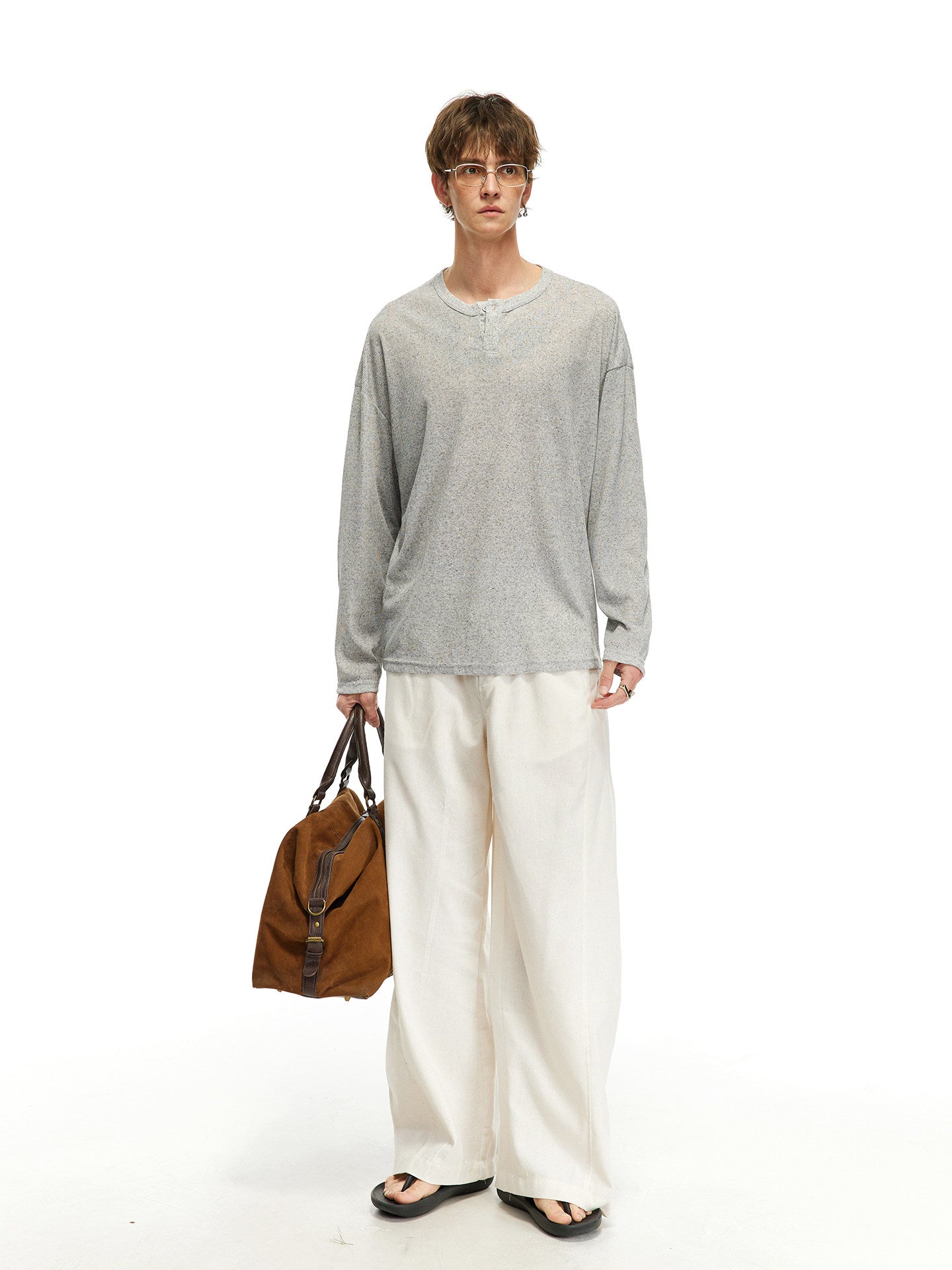 リネン混 ヘンリーネック ロングスリーブカットソー N6803