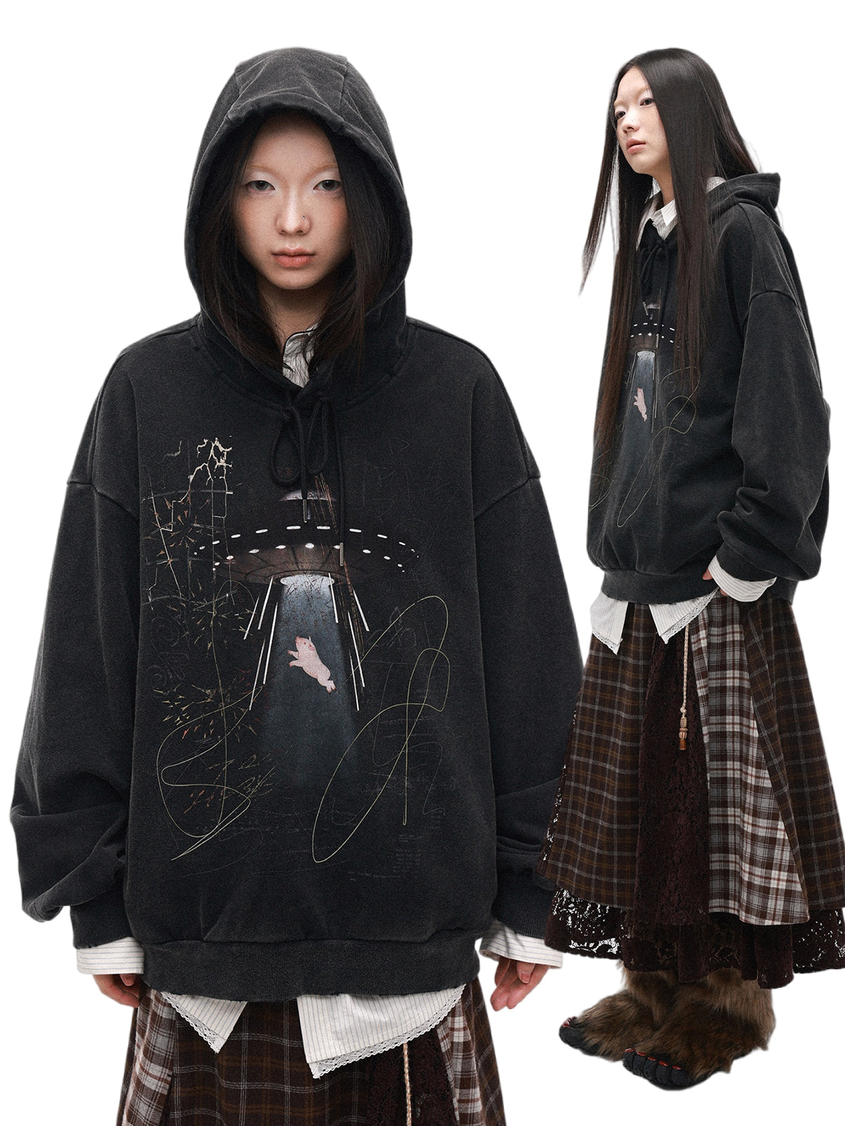 銀箔×グラフィック “ピッグ” ウォッシュフーディ N6262