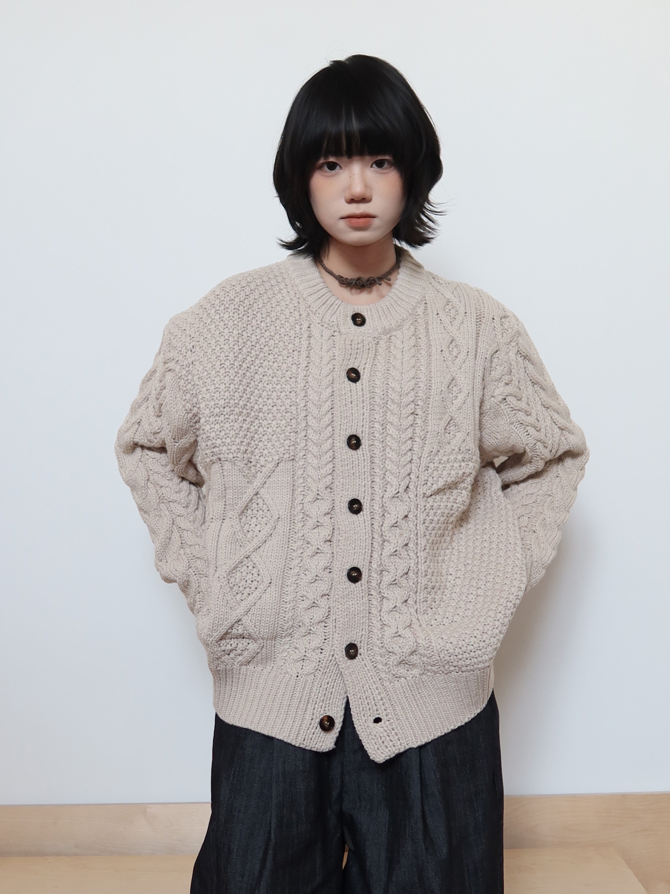 オールドマネー ケーブル編み ルーズニットカーディガン N6409