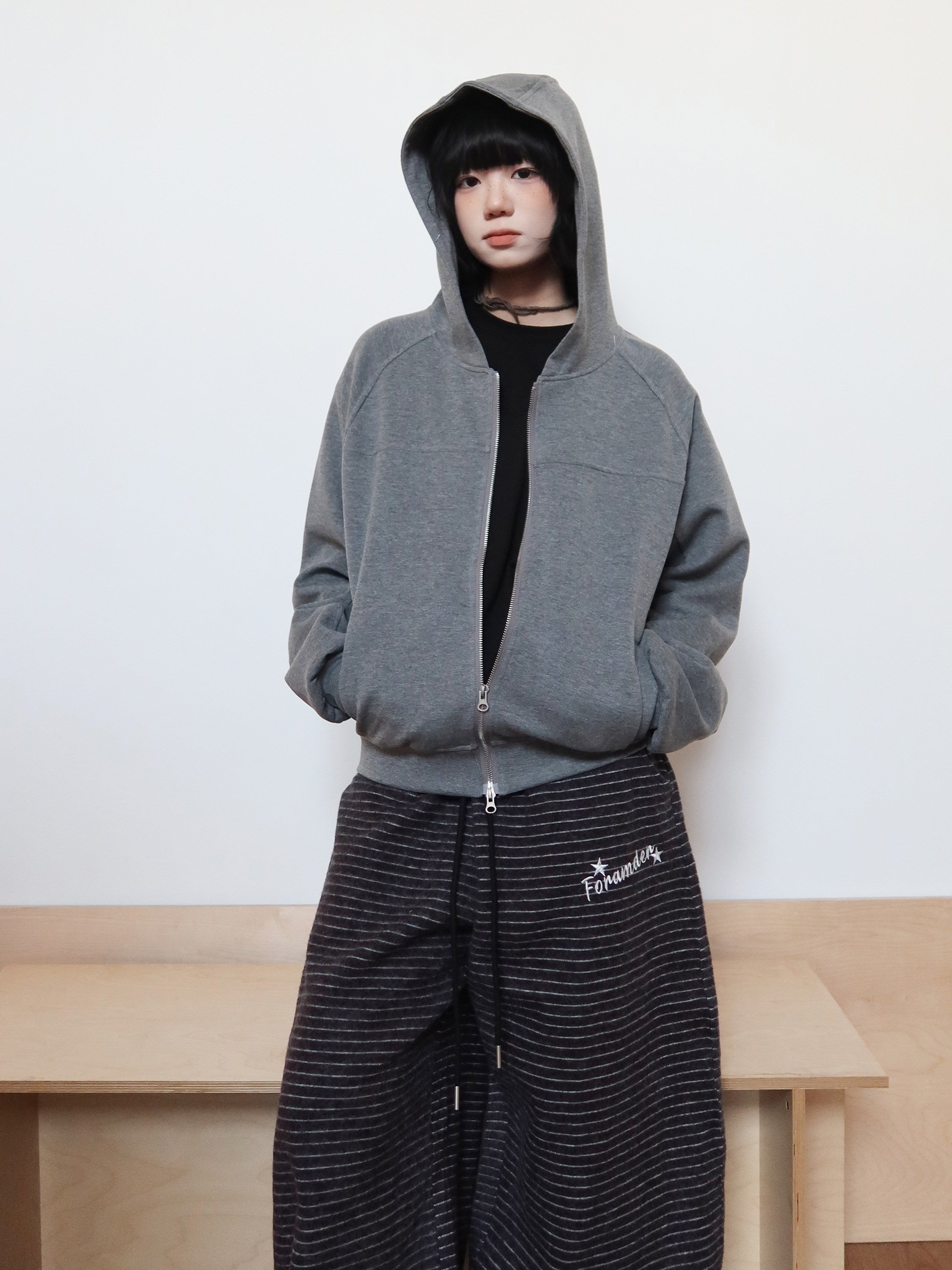 ストライプカーブド 裏起毛ワイドストレートパンツ N6378