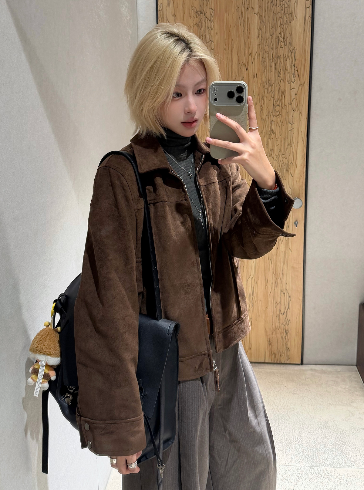 バーンスタイル スエード調 正肩ショートジャケット N6266