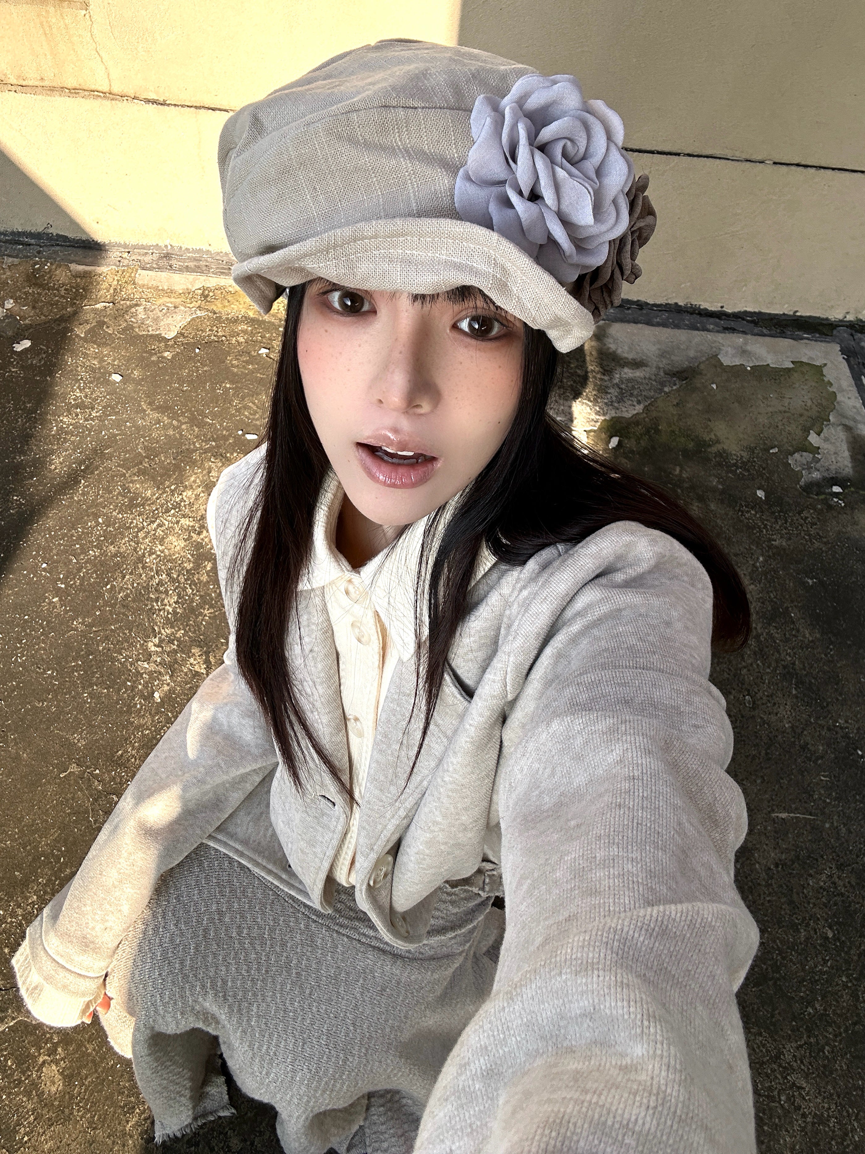 フェイクレイヤード・麦穂ジャカード・ニットカーディガン N6238