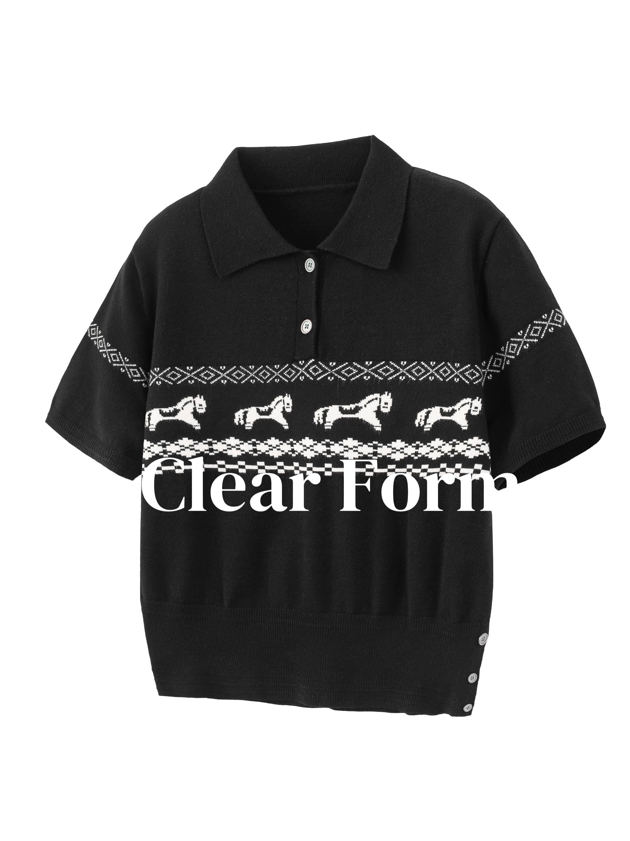 フェアアイル ホース柄 ジャカードニット ポロシャツ N6842
