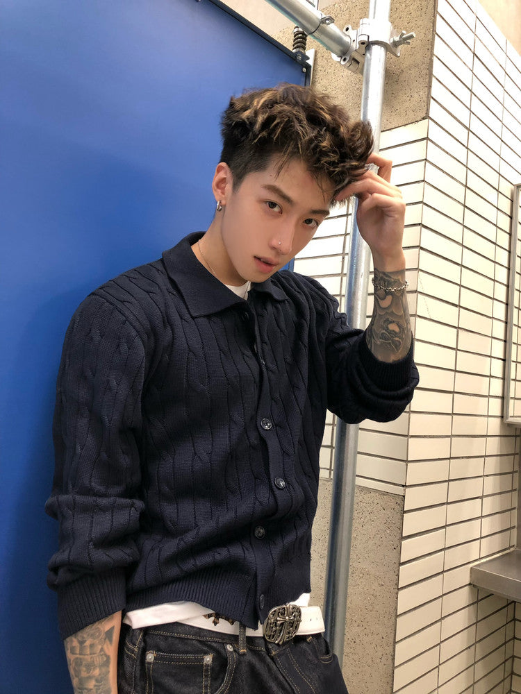 ケーブル編み コットンPOLOカーデ N6701