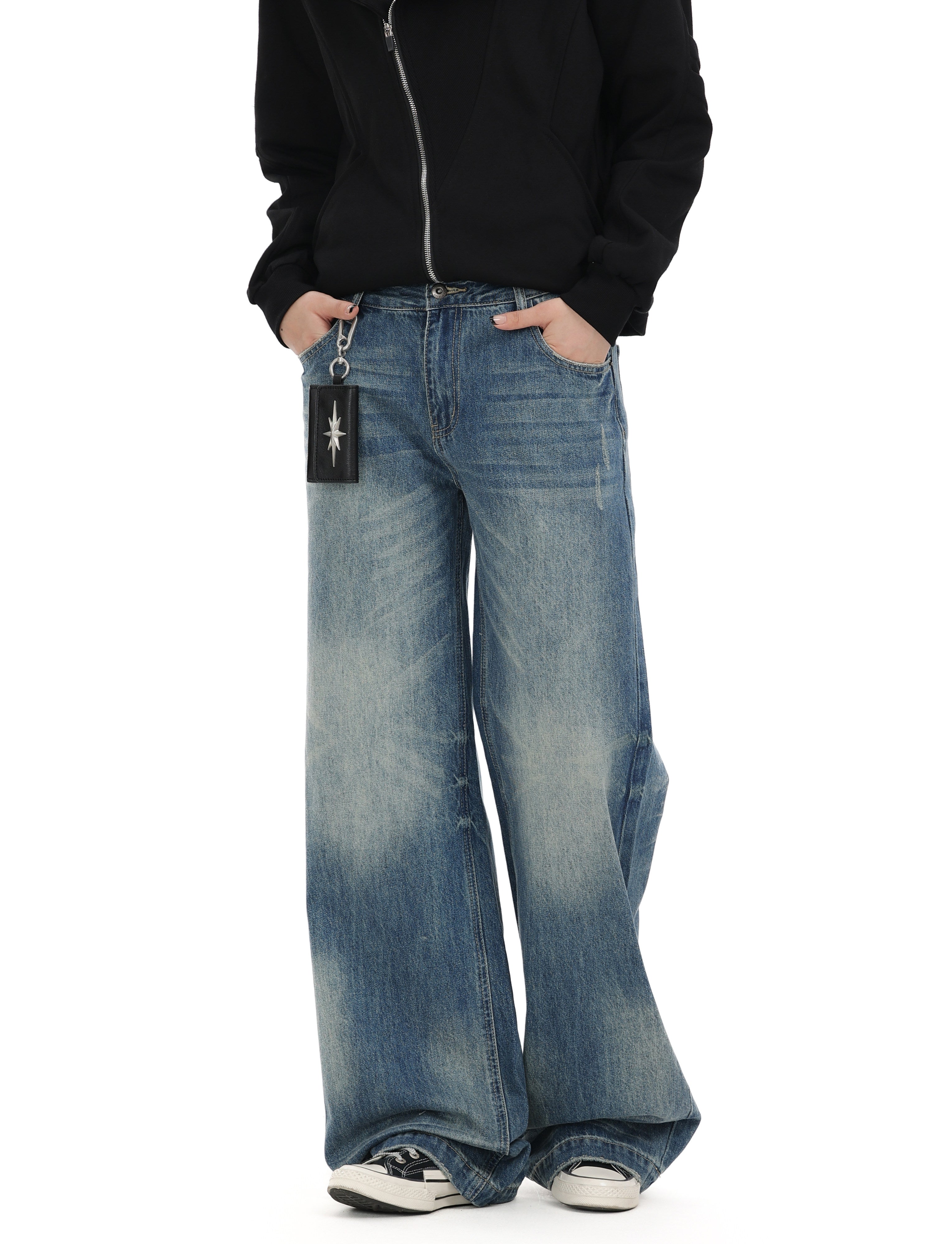 フェード加工 セミフレアデニムパンツ N6799