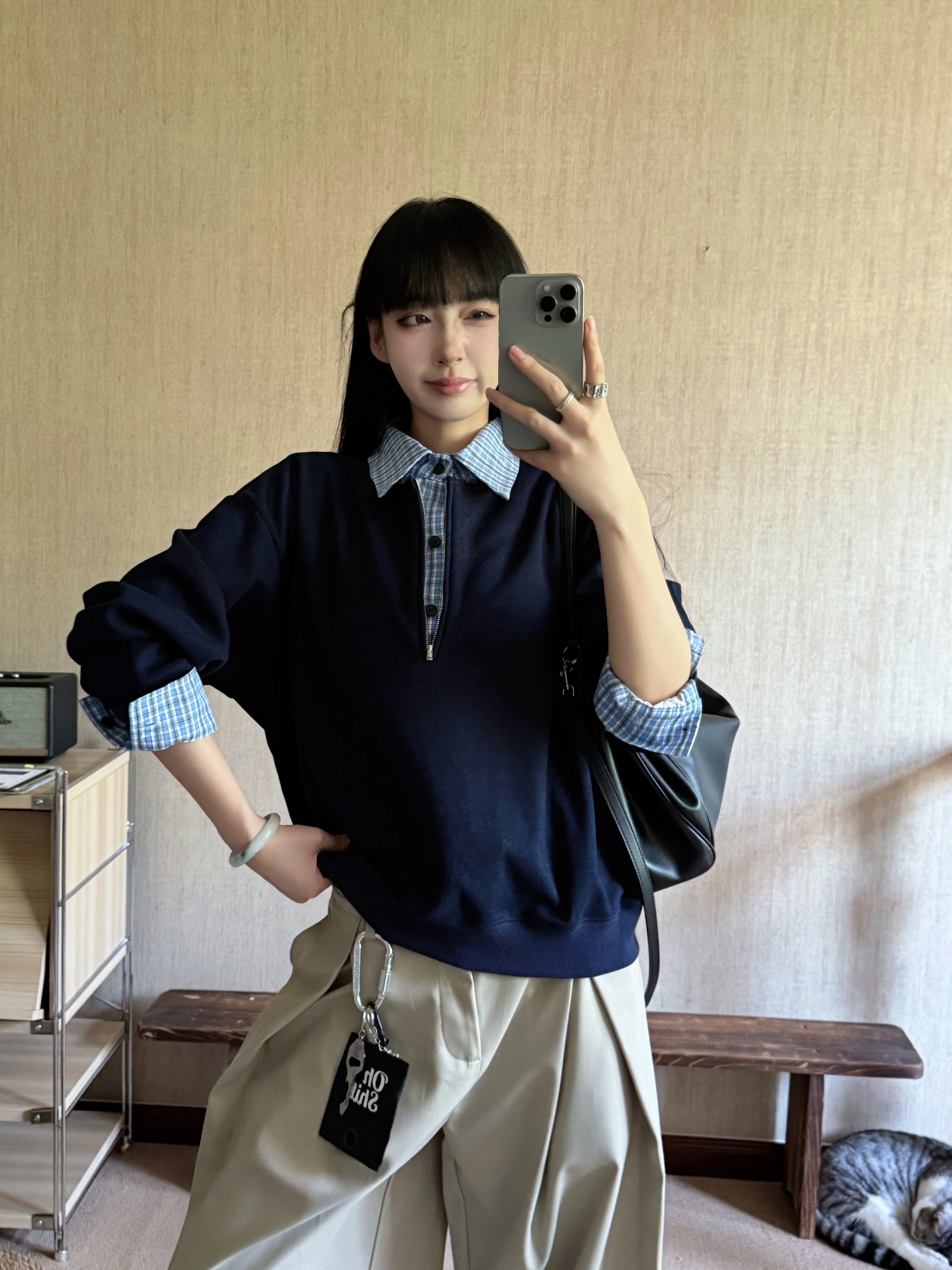 ウール混ハーフジップ ポロスウェット N6515