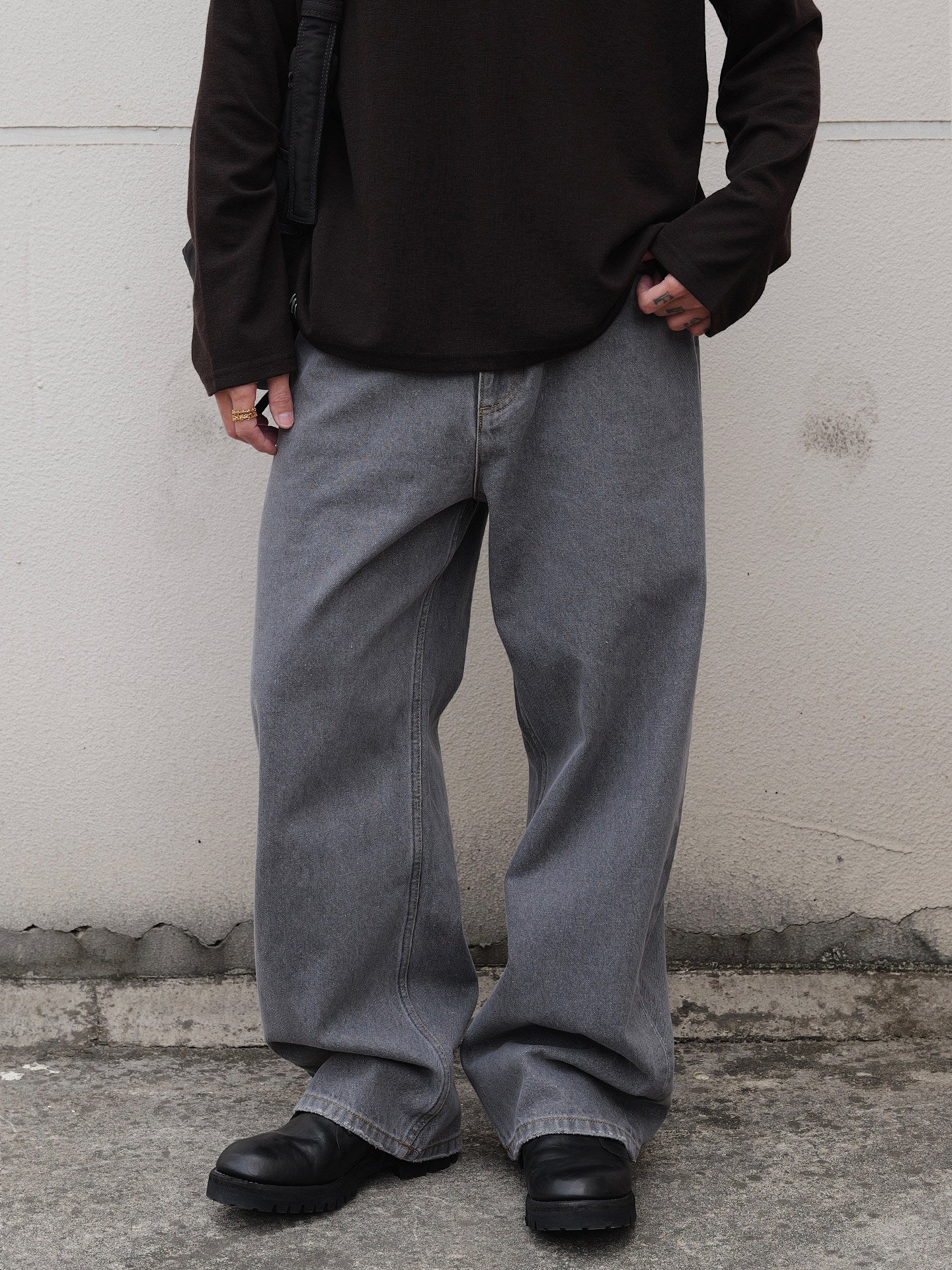 14oz グレーウォッシュ ストレートデニム N6637