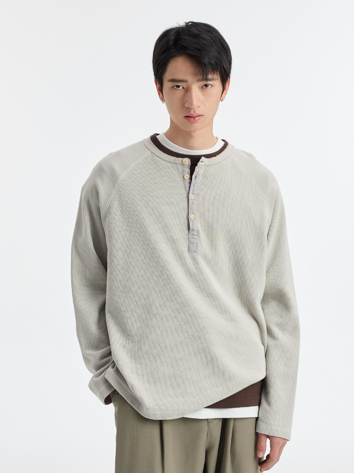 ヘンプワッフル ヘンリーネック ロングスリーブ N6529