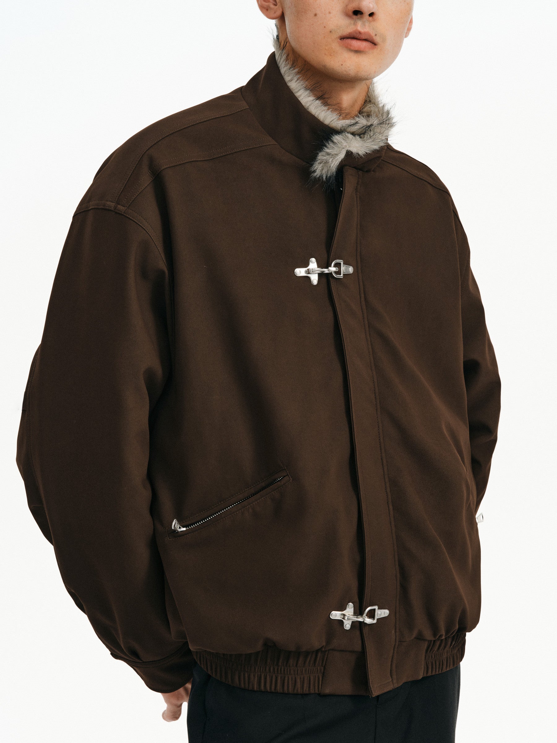 フェイクミンクファー 襟付きフライトバックルジャケット N6354