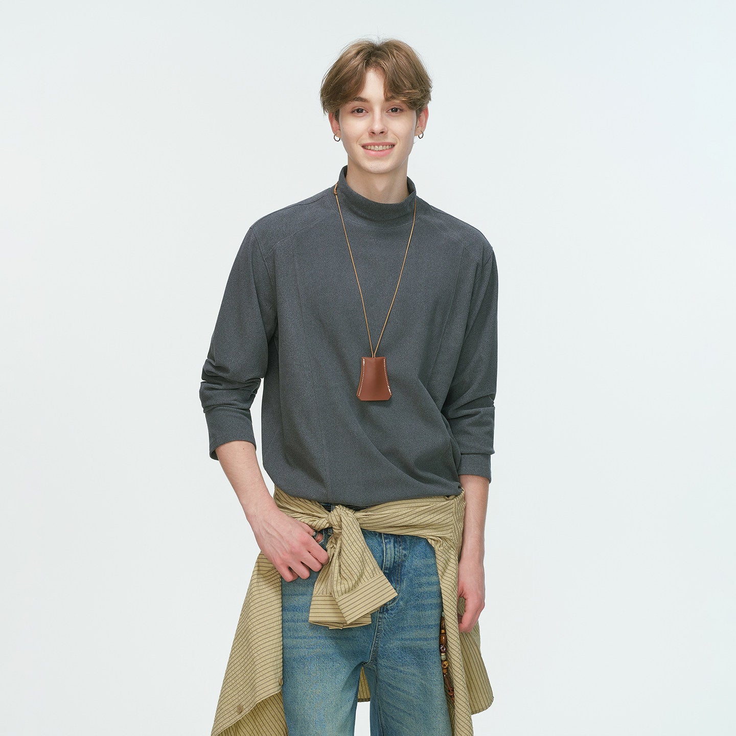 半ハイネック ダブルフェイスロングT N6339