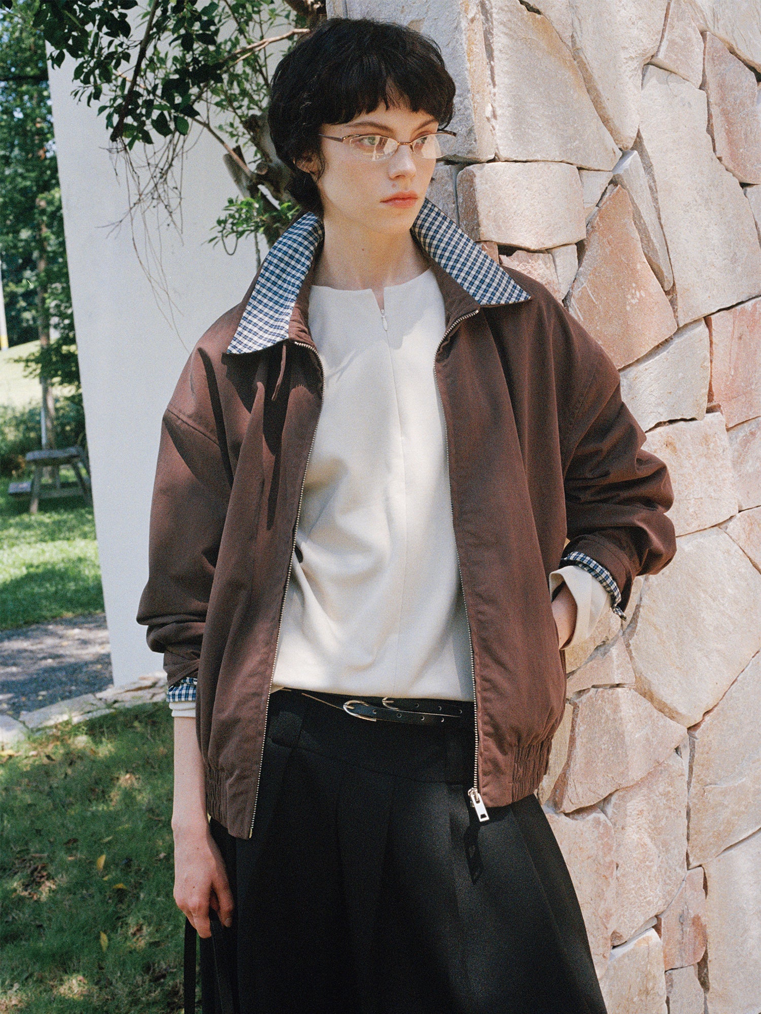 テンセルドレープ・チェックドッキング・ハリントンジャケット N6159