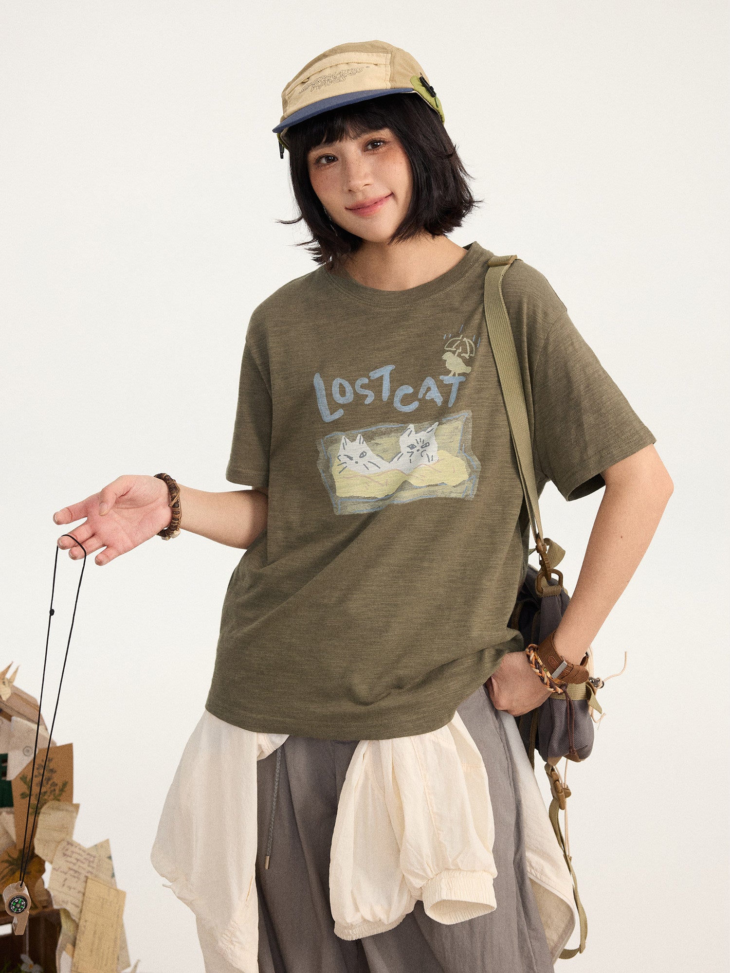 LOST CAT スラブコットン デジタルプリント Tシャツ N6996