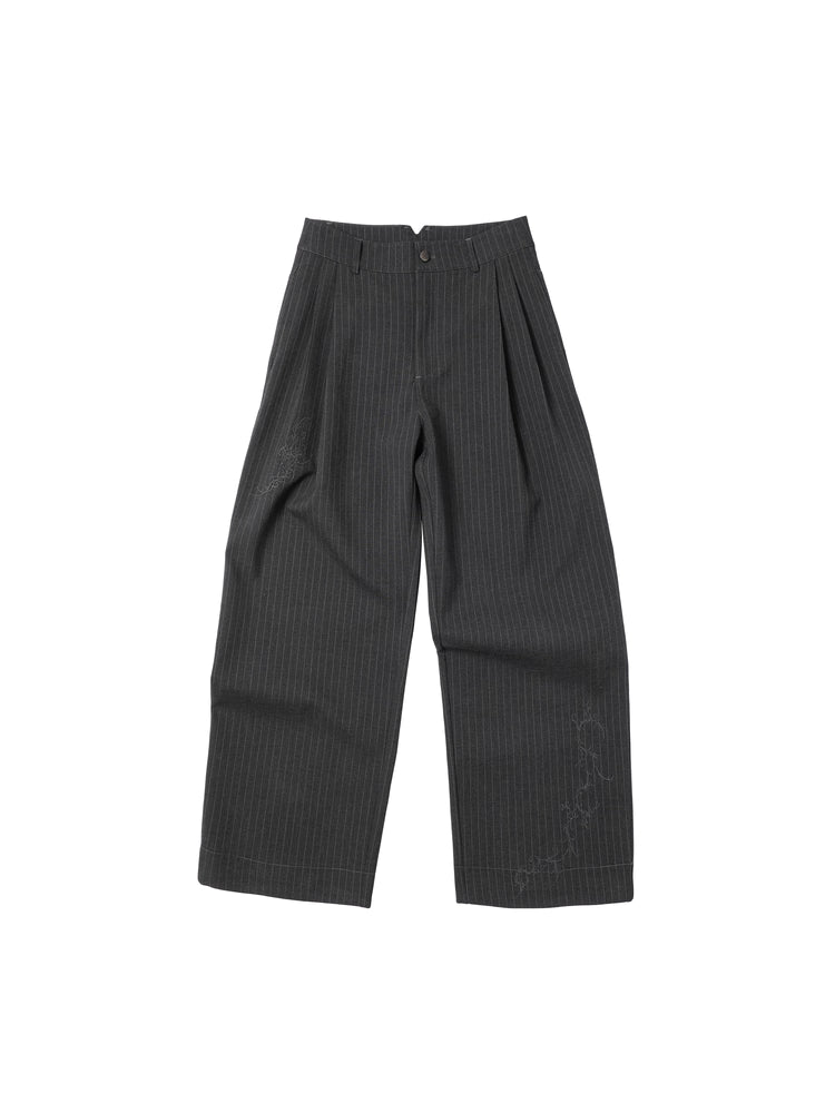 ヴァイン刺繍・ピンストライプ・ワイドスラックス N6058