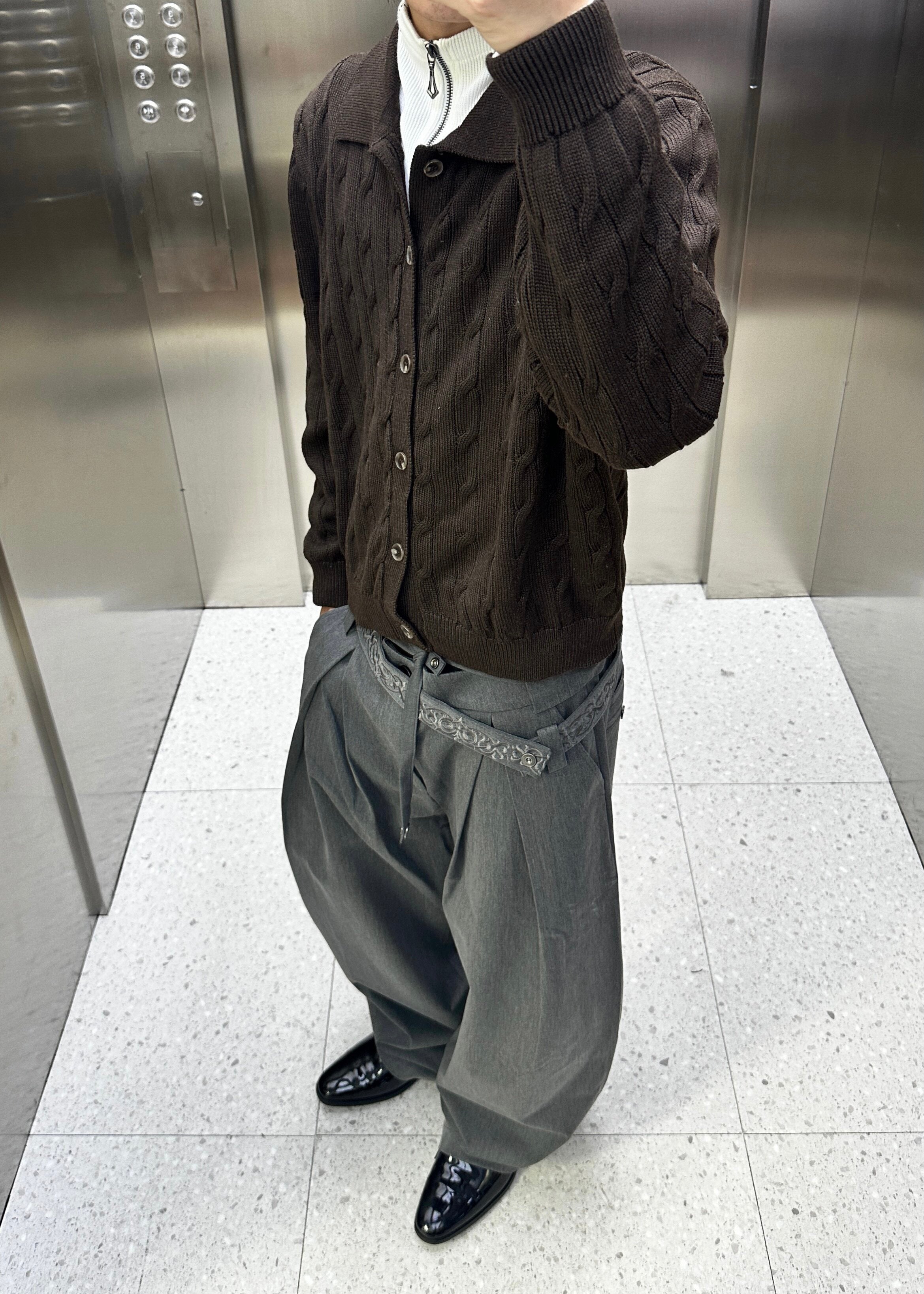 ケーブル編み コットンPOLOカーデ N6701