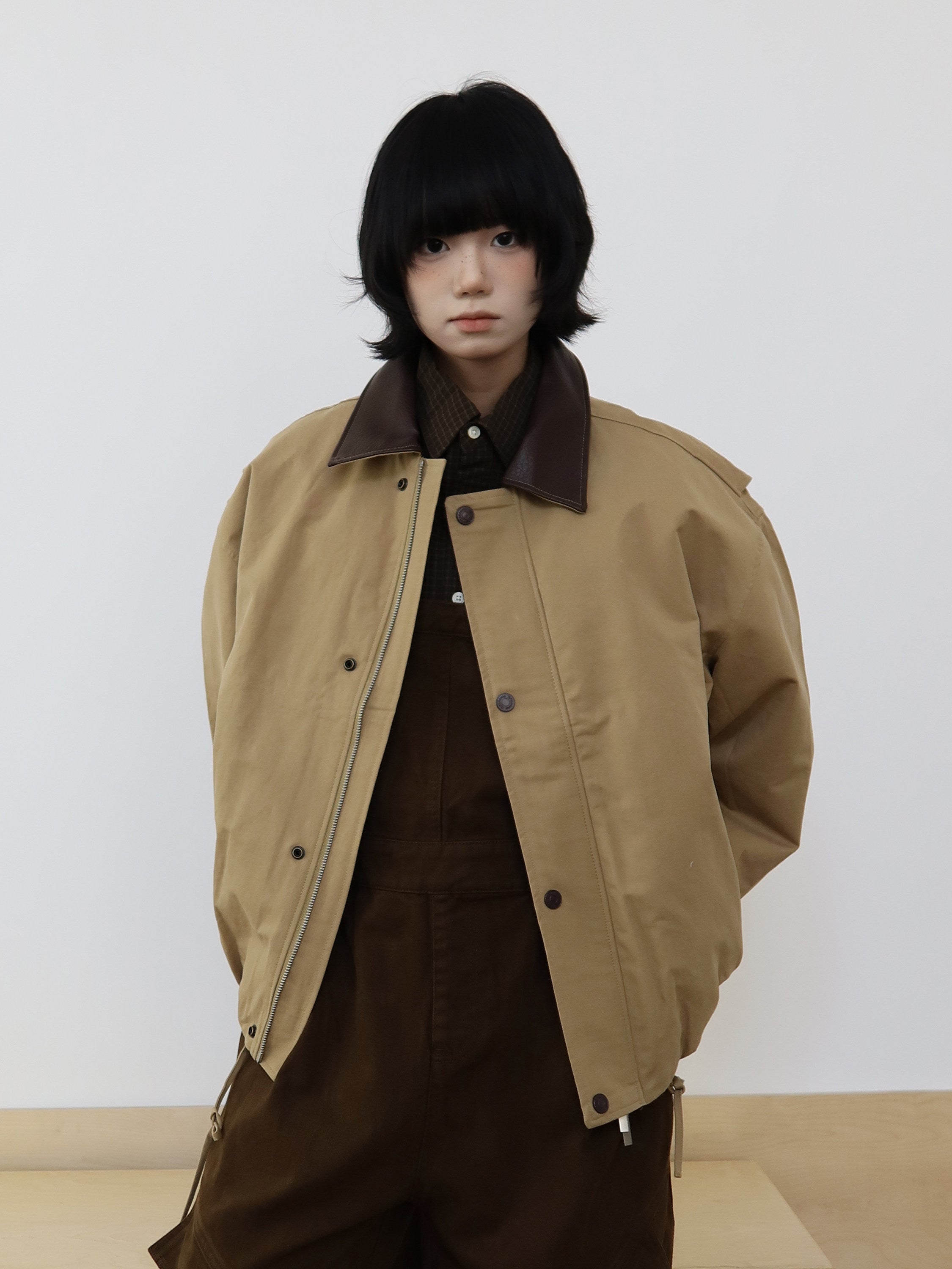 コントラストレザー襟 バーンジャケット N6496