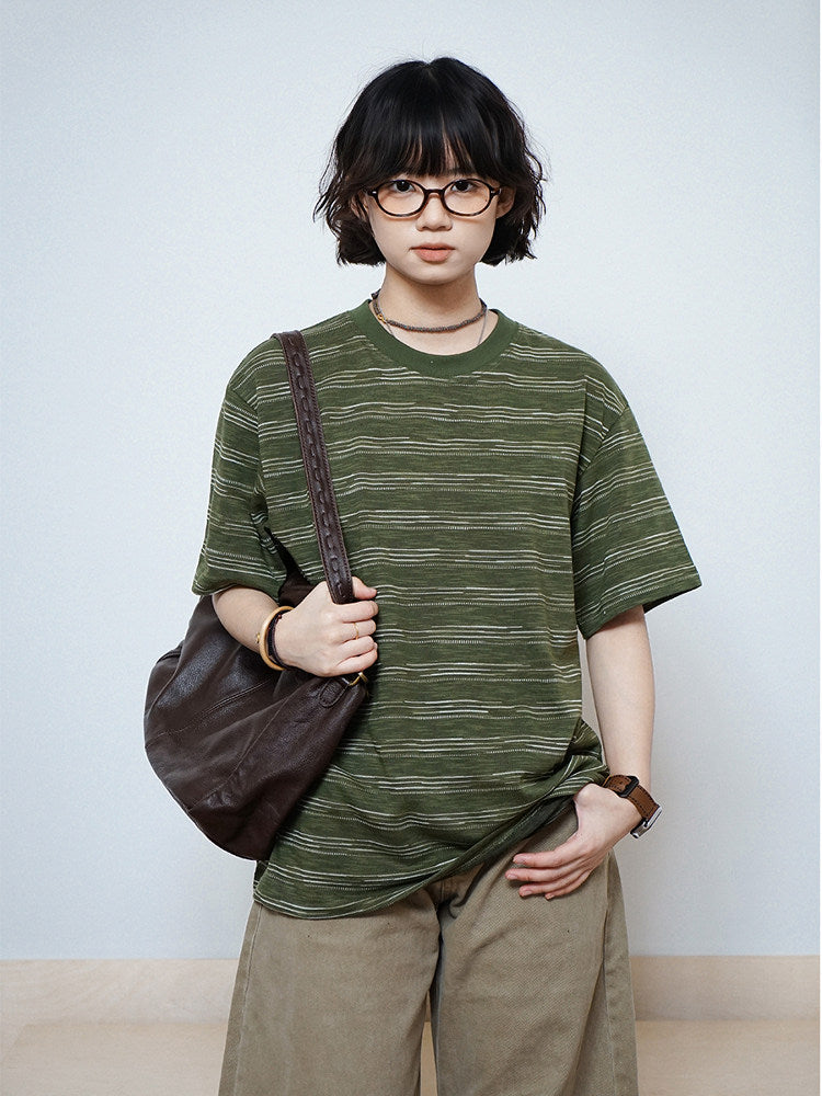 テクスチャーボーダー オーバーサイズTシャツ N6865