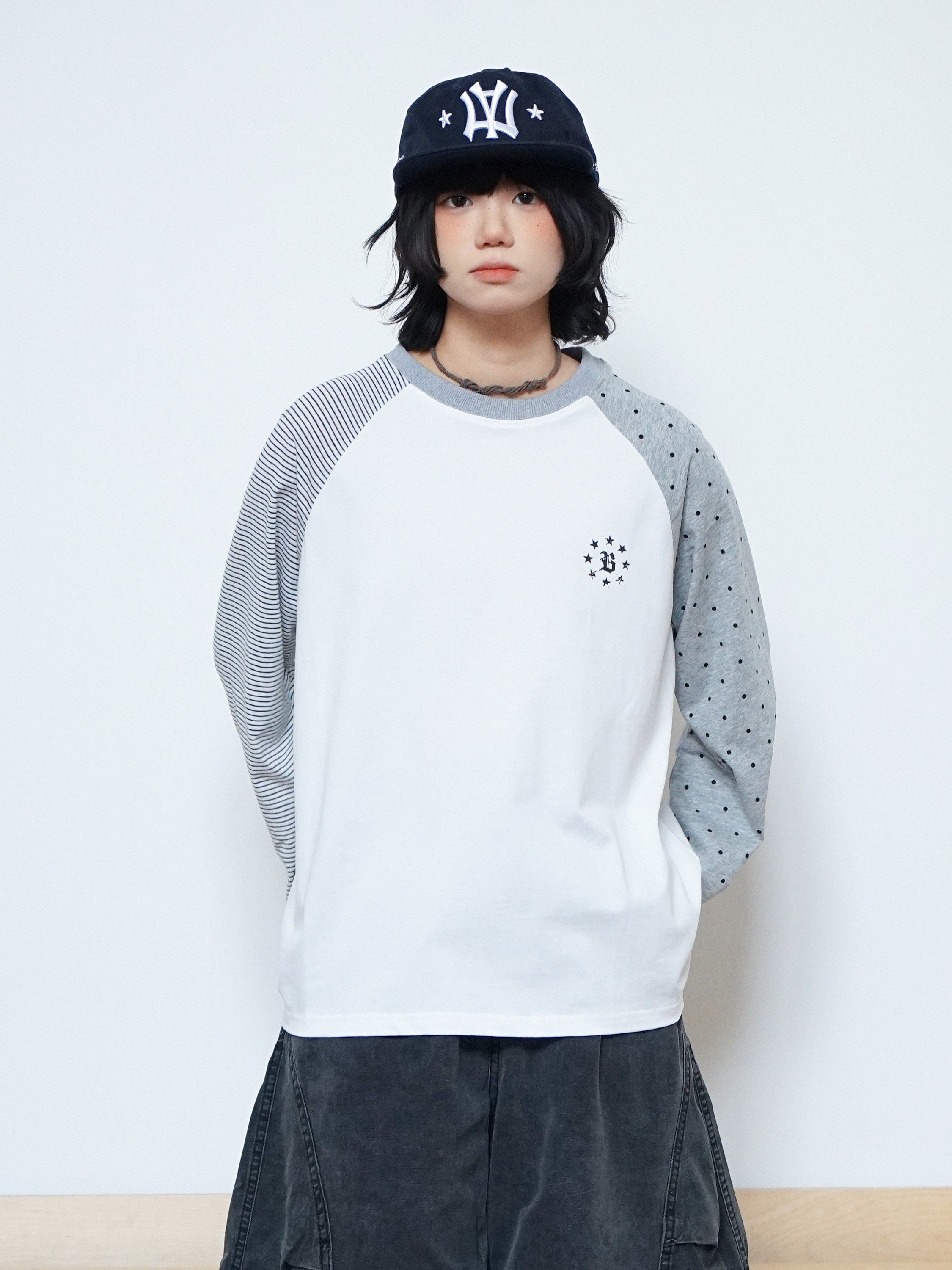 ドット×ストライプ ラグランロンT N6778