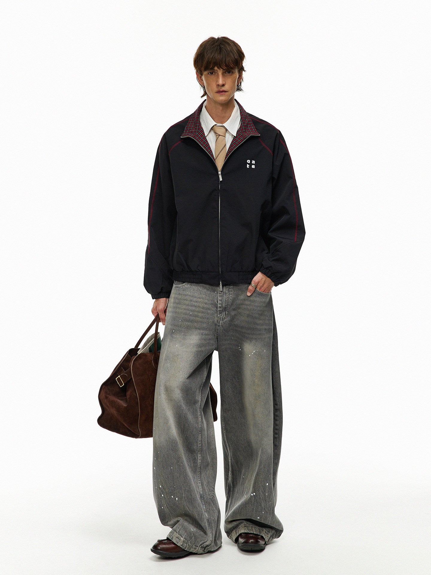 チェック柄 レタード刺繍 スポーツジャケット N6489