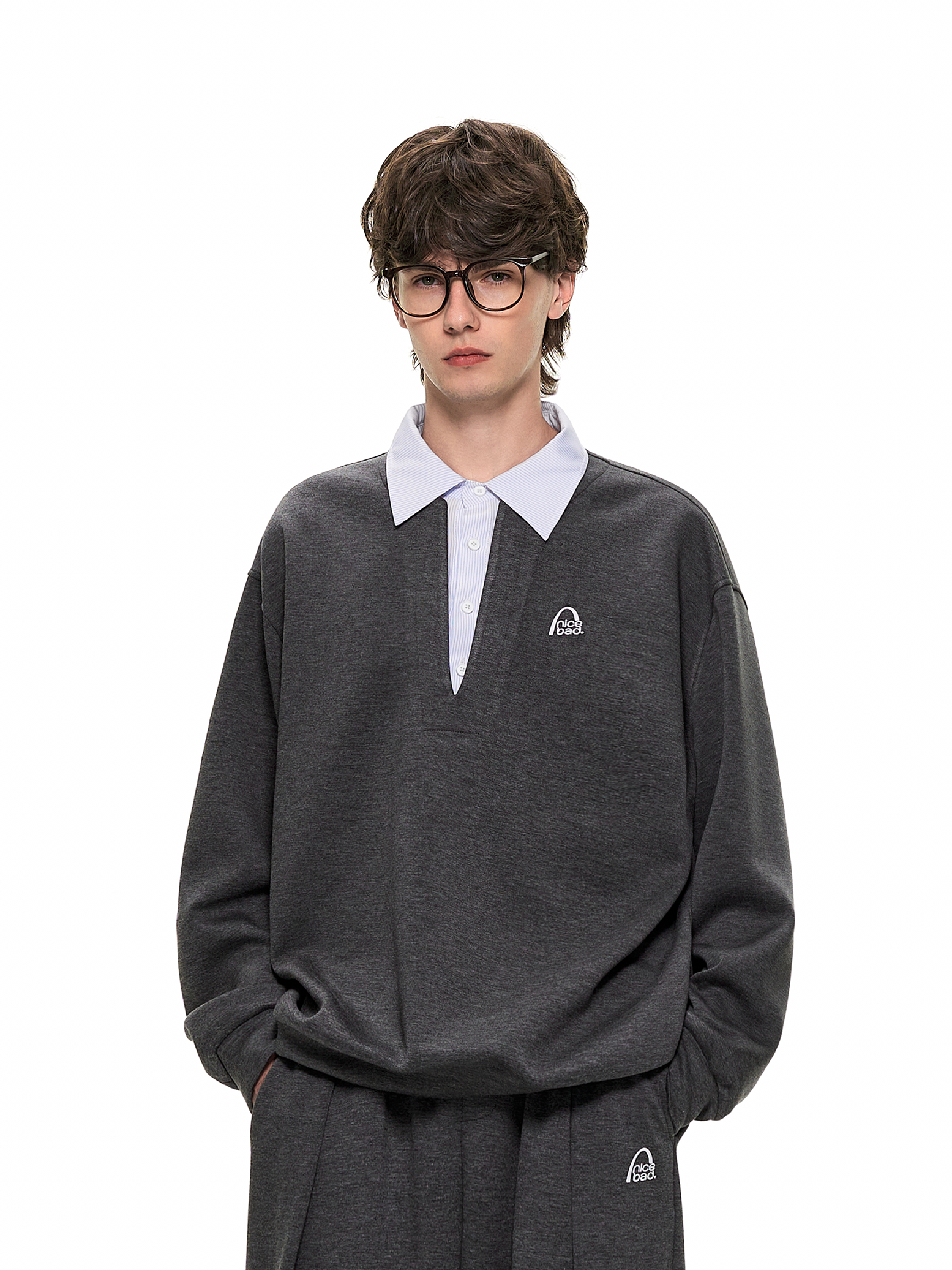 ストライプ切替 レイヤード風 エアレイヤースウェット N6562